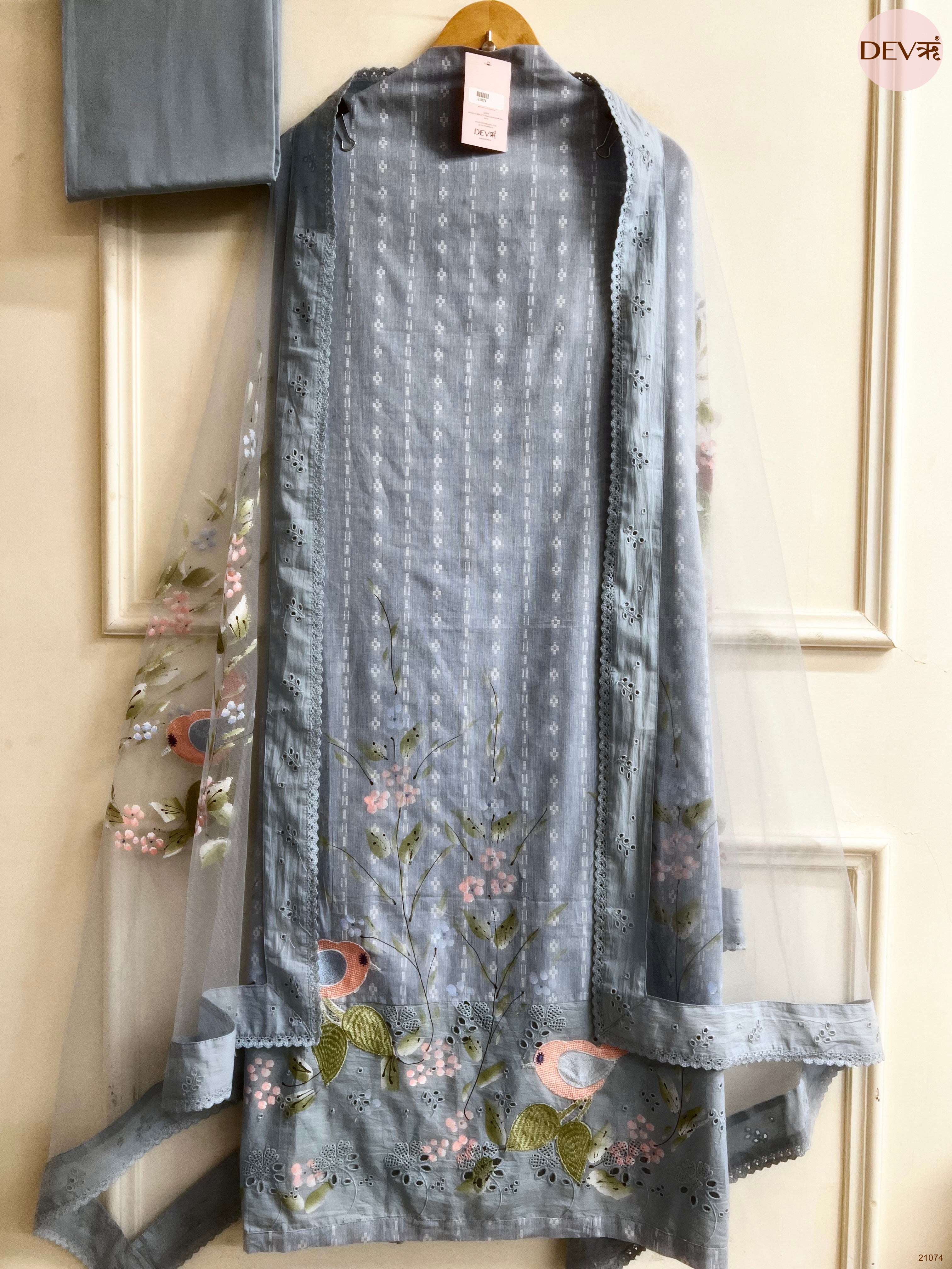 Grey Pure Cotton Printed Unstitched 3-Piece Suit (Devri – D.No 21074)