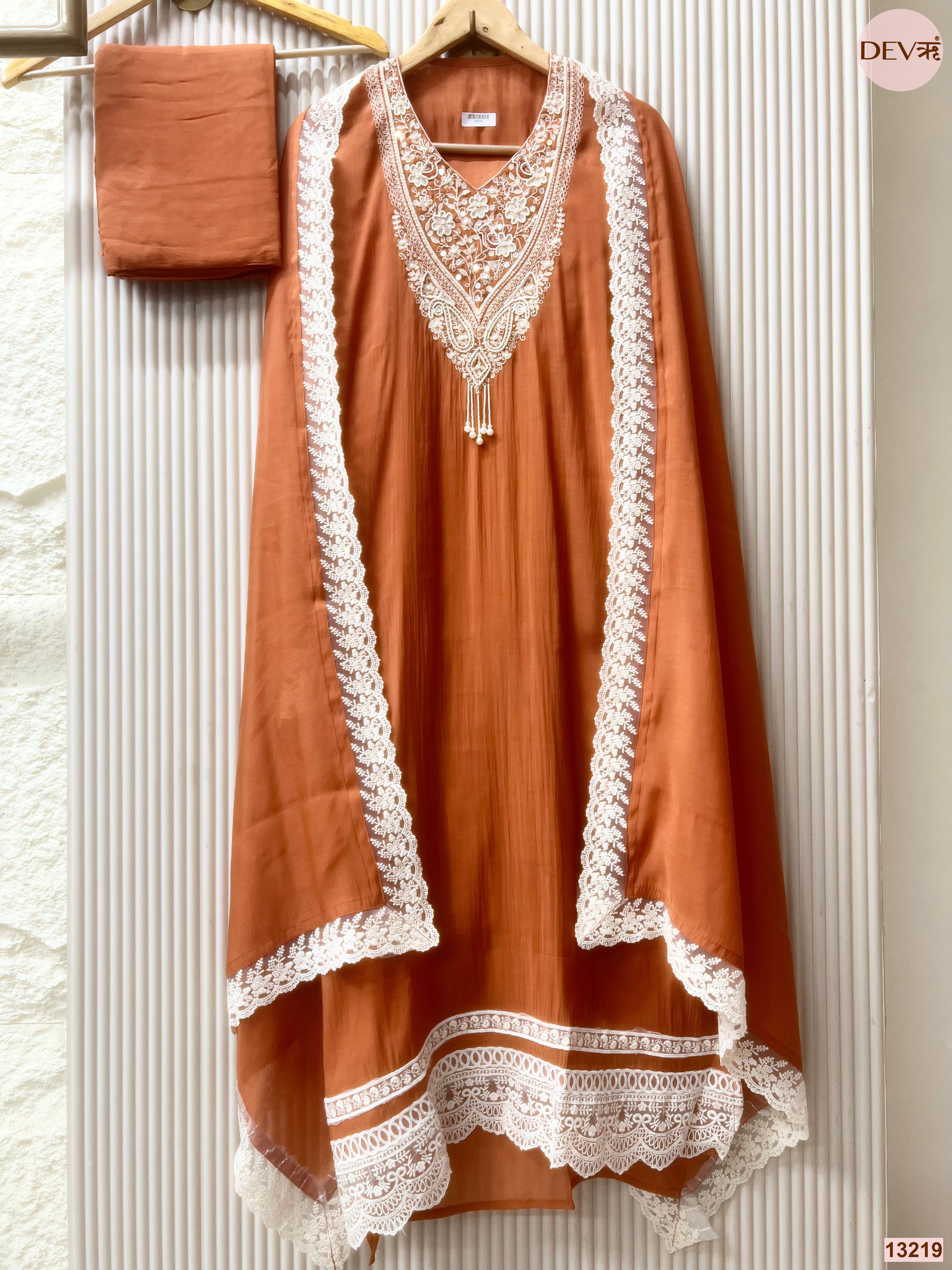 Rust Mul Cotton Embroidered Unstitched 3-Piece Suit (Devri – D.No 13219)