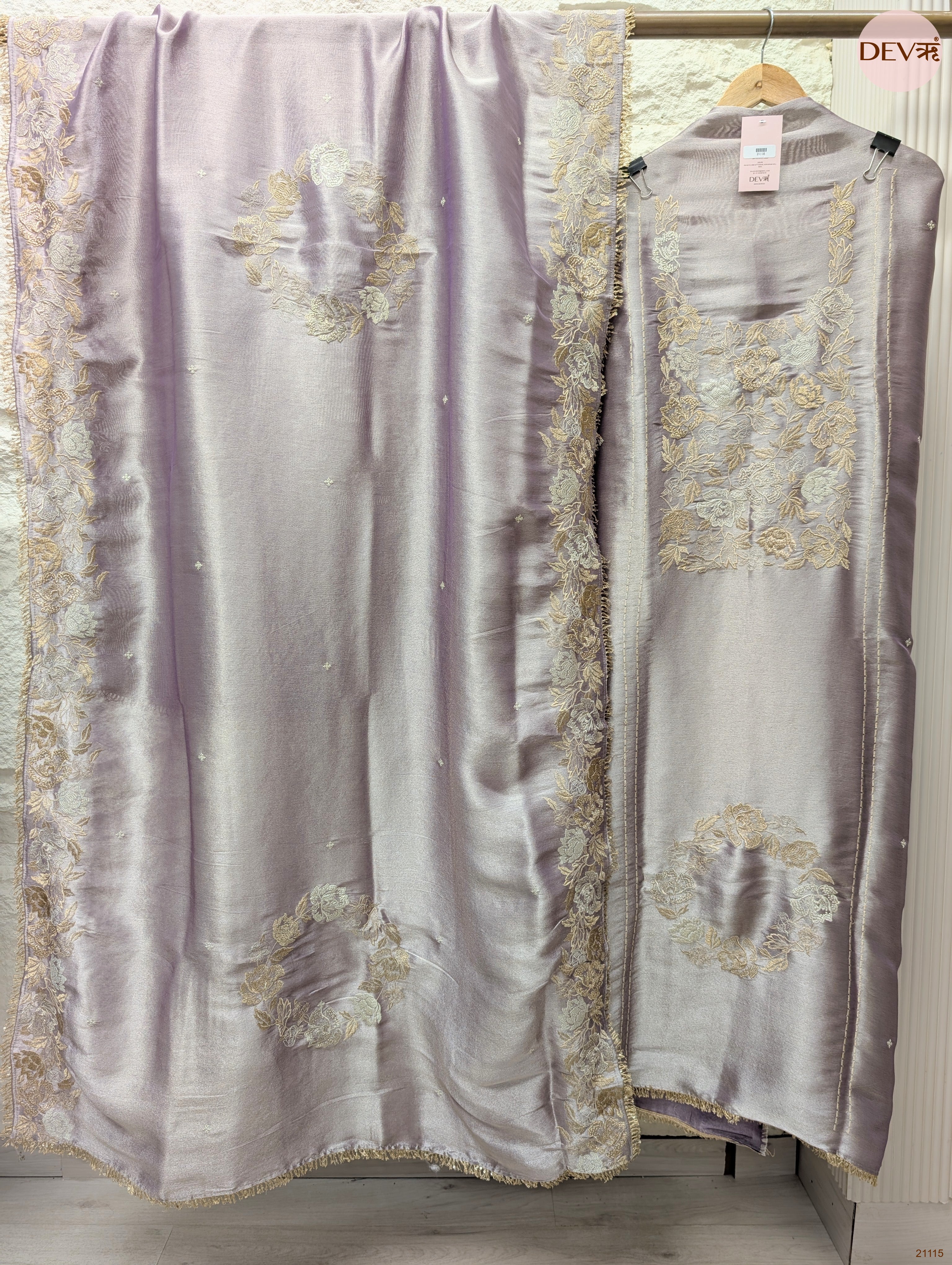 Lavender Pure Giraffe Silk Embroidered Unstitched 3-Piece Suit (Devri – D.No 21116)
