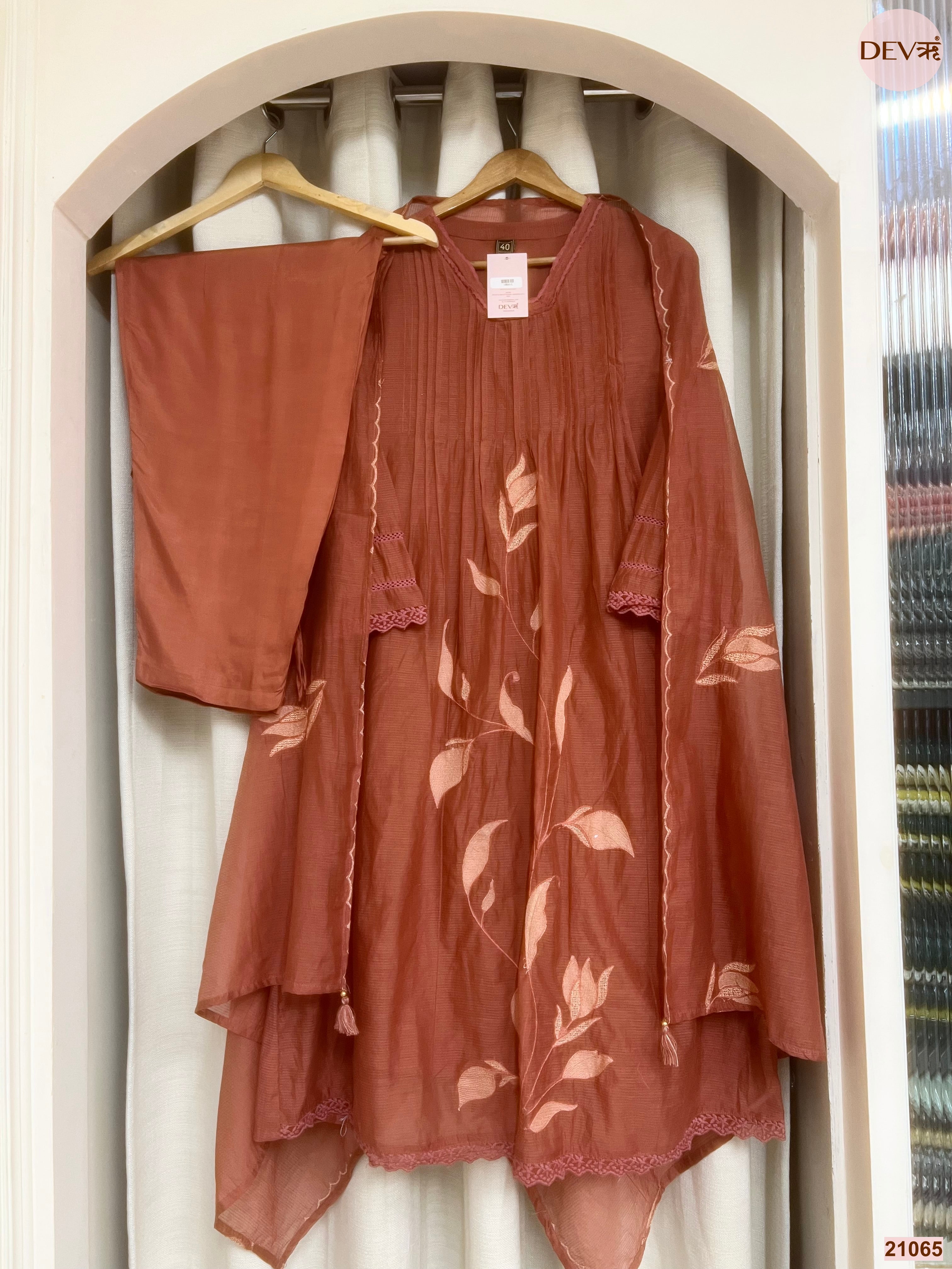 Gulnaar Mul cotton Embroidered Rust 3-Piece Set (Devri – D.No 21065)