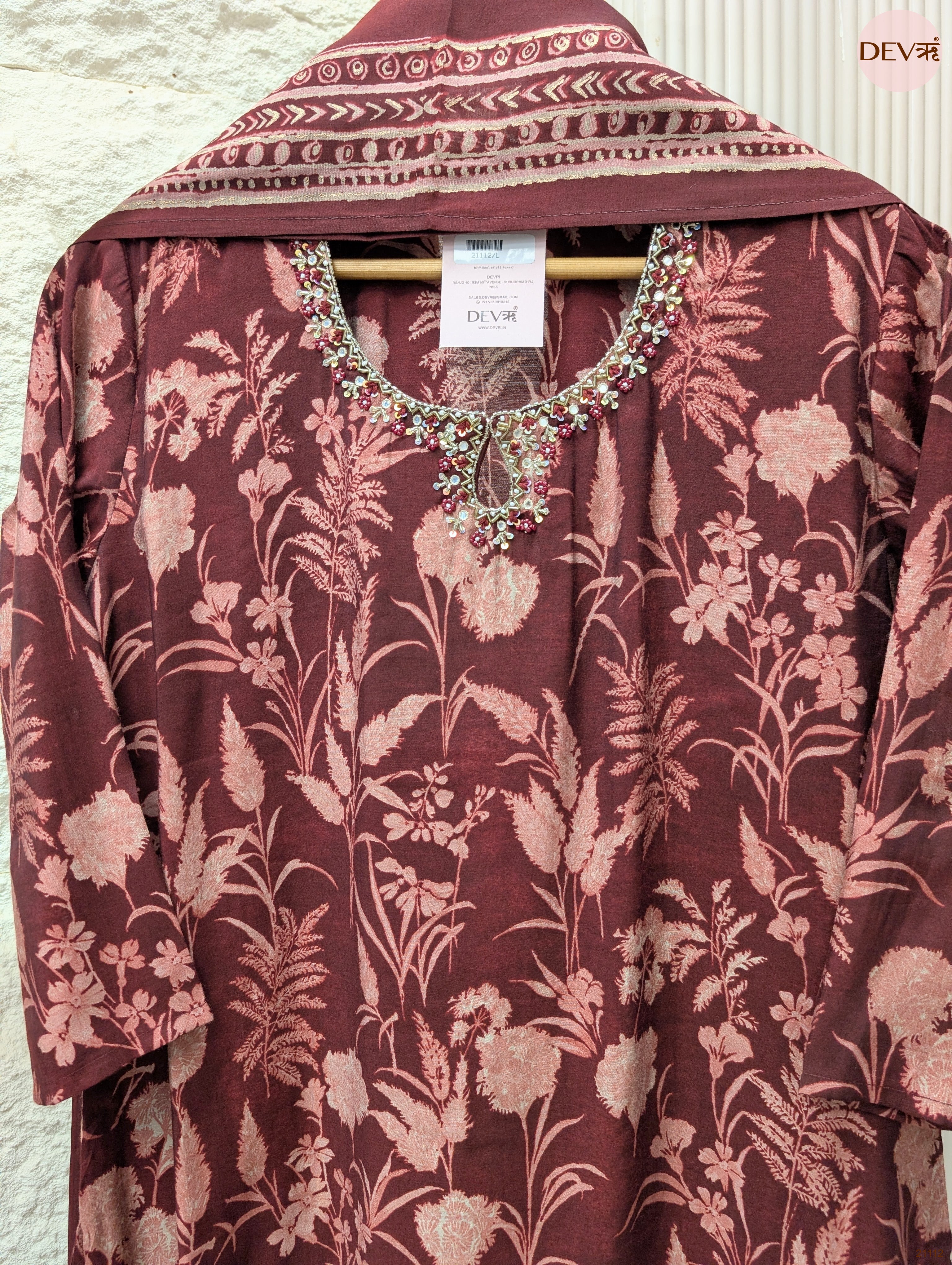 Gulnaar Pure modal silk Printed Wine 3-Piece Set (Devri – D.No 21112)
