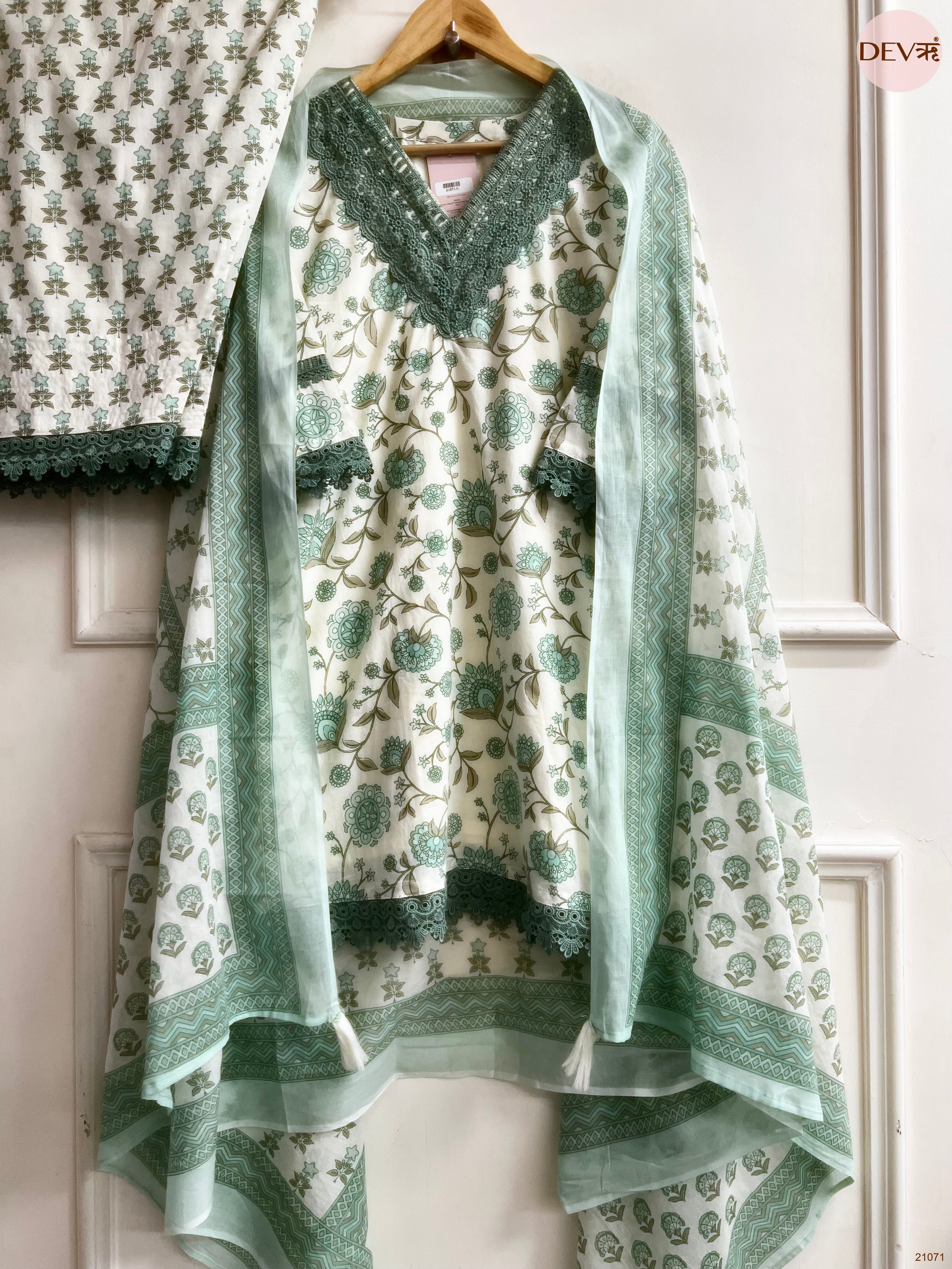 Gulnaar Pure cotton Printed Mint Green 3-Piece Set (Devri – D.No 21071)