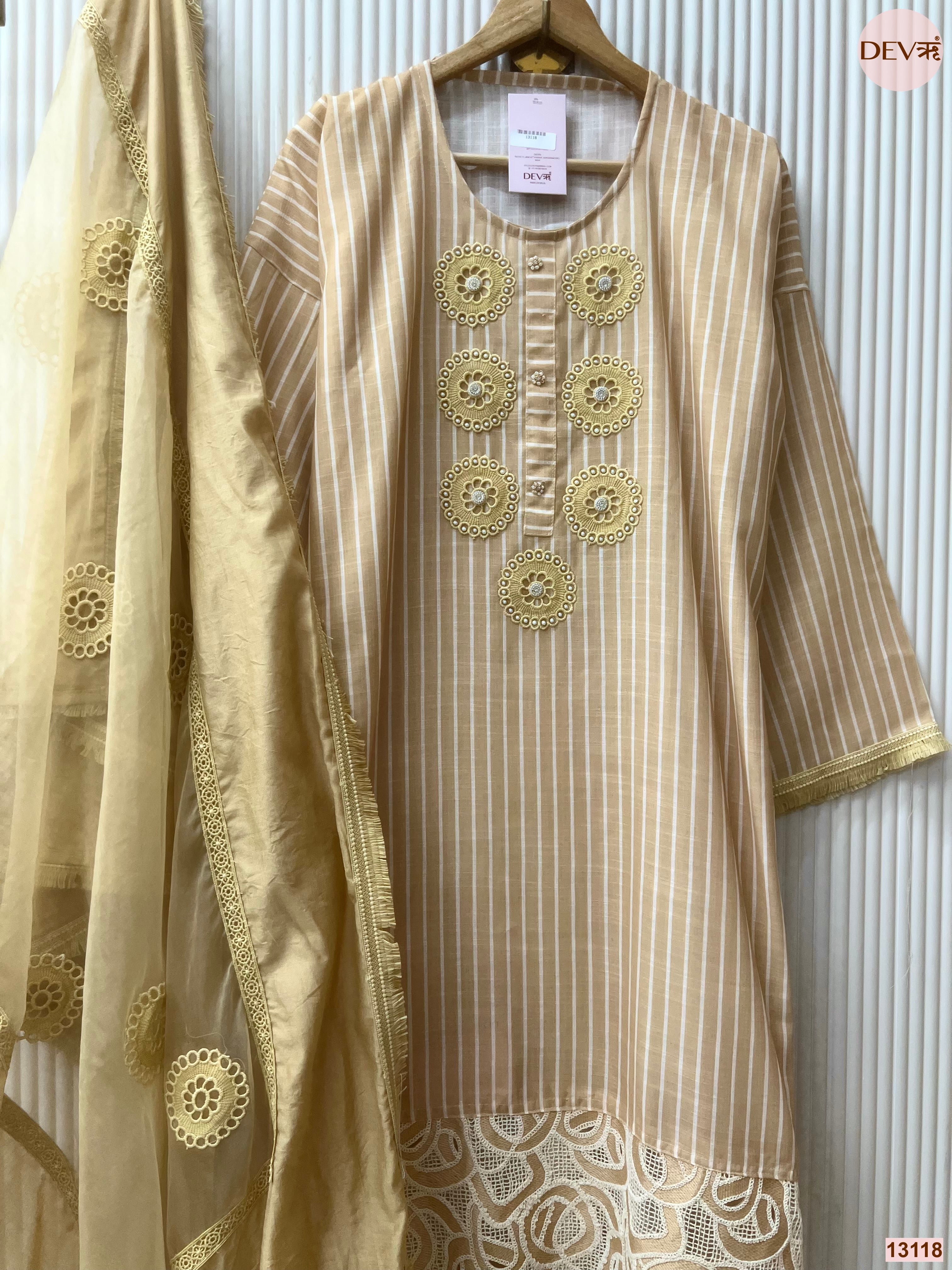 Beige Linen Cotton Embroidered Unstitched 3-Piece Suit (Devri – D.No 13118)