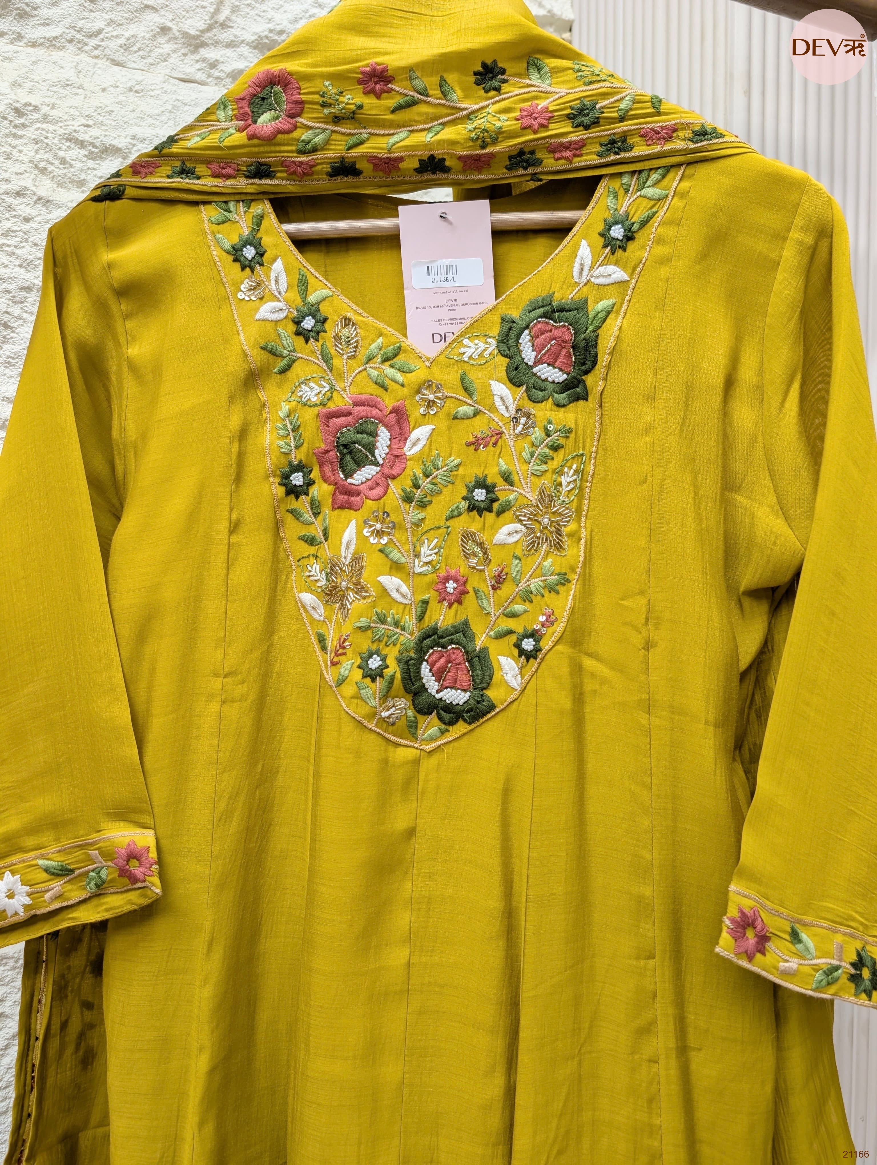 Gulnaar Mul Chanderi Embroidered Mustard 3-Piece Set (Devri – D.No 21166)