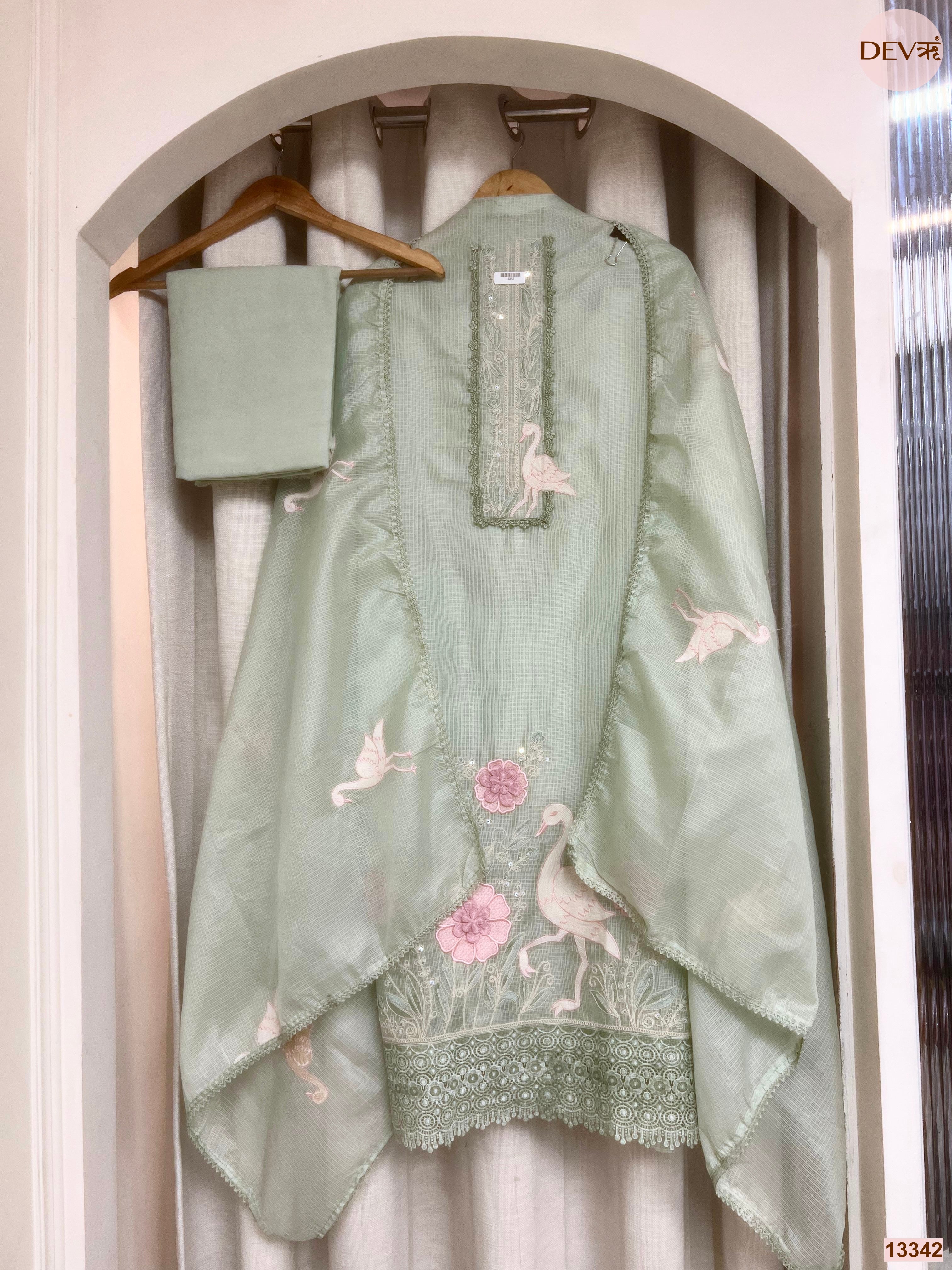 Mint Kota Embroidered Unstitched 3-Piece Suit (Devri – D.No 13342)