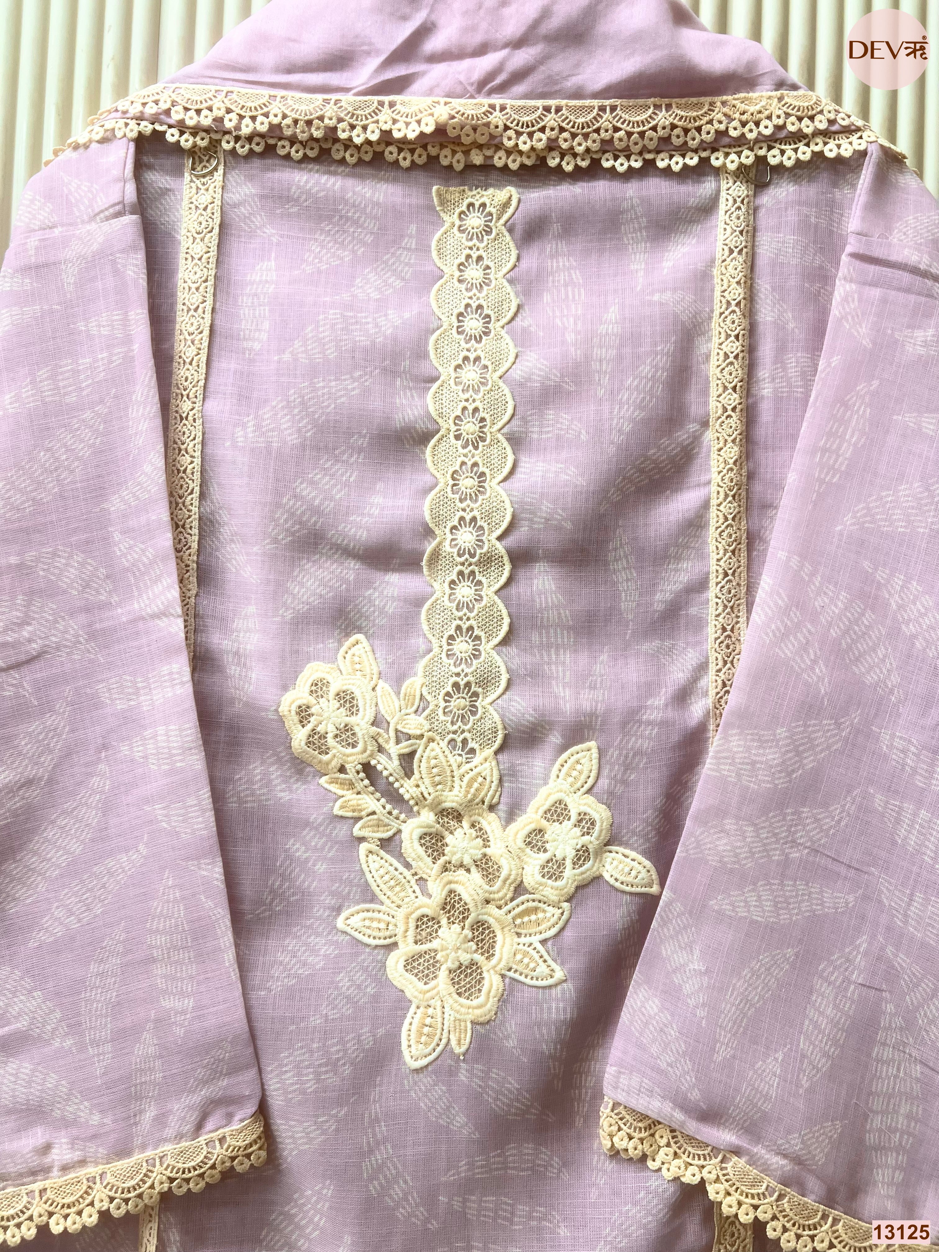 Lavender Linen Cotton Embroidered Unstitched 3-Piece Suit (Devri – D.No 13125)