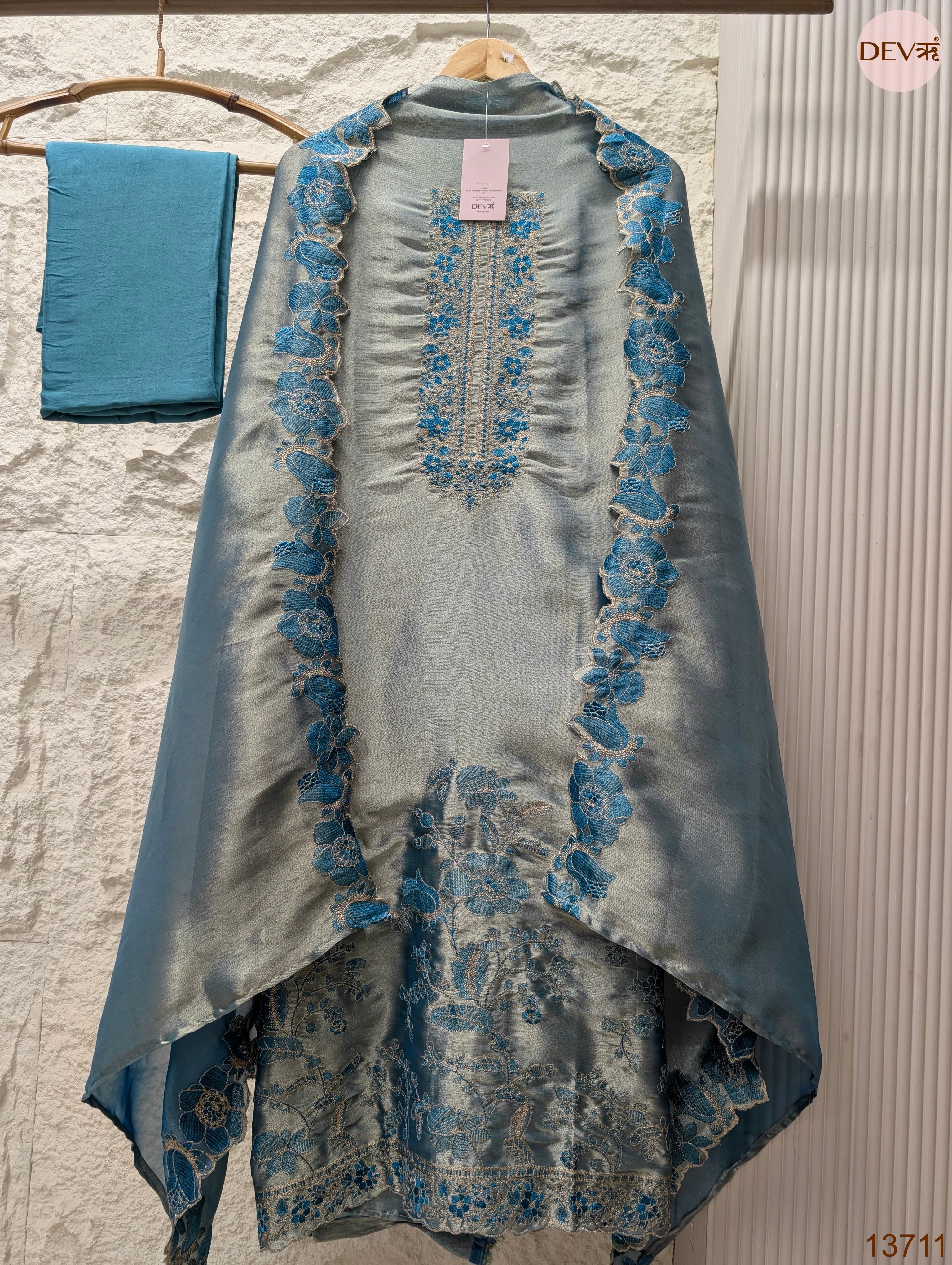 Grey Silk Blend Embroidered Unstitched 3-Piece Suit (Devri – D.No 13711)