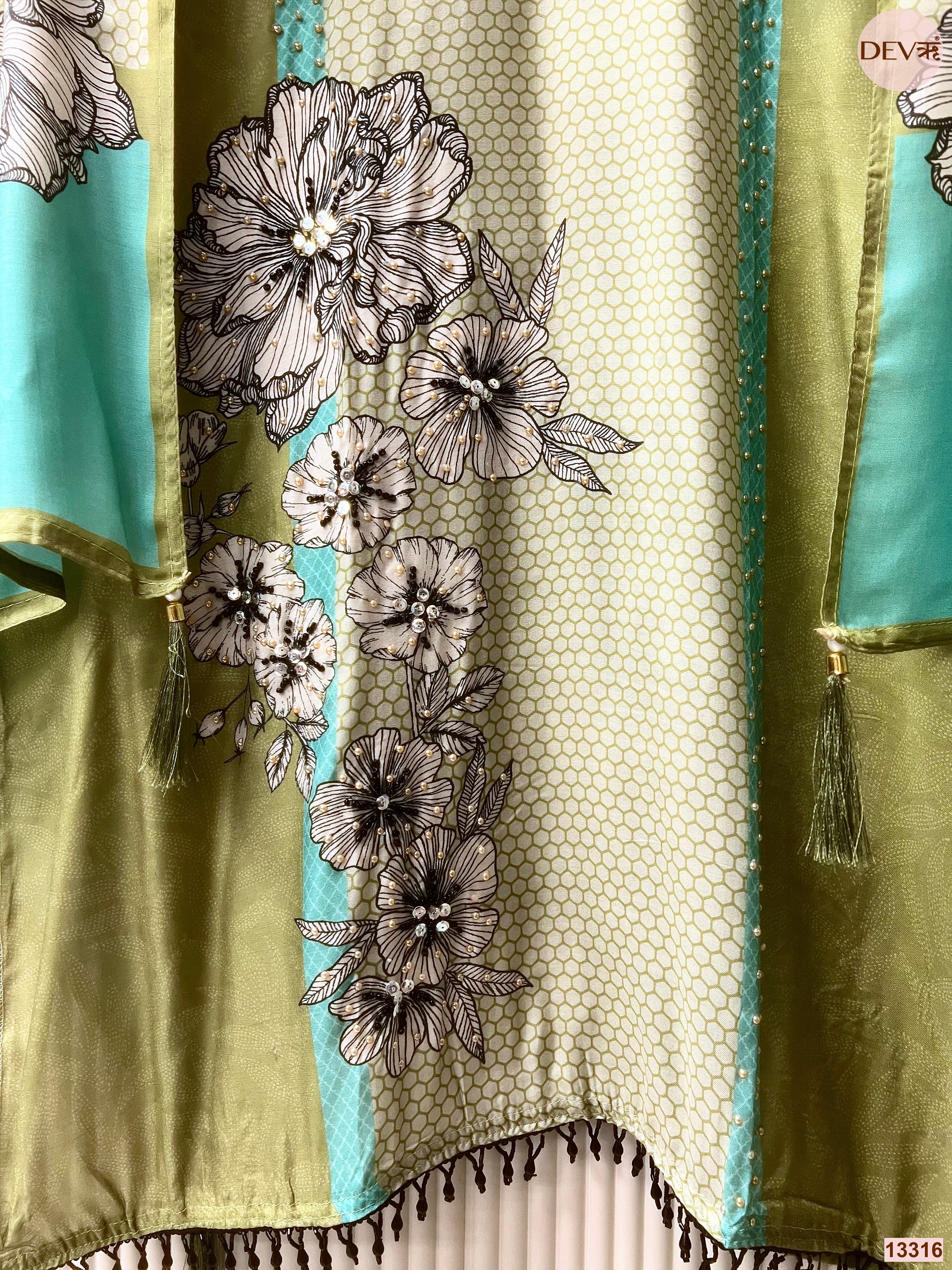 Green Muslin Printed Unstitched 3-Piece Suit (Devri – D.No 13316)