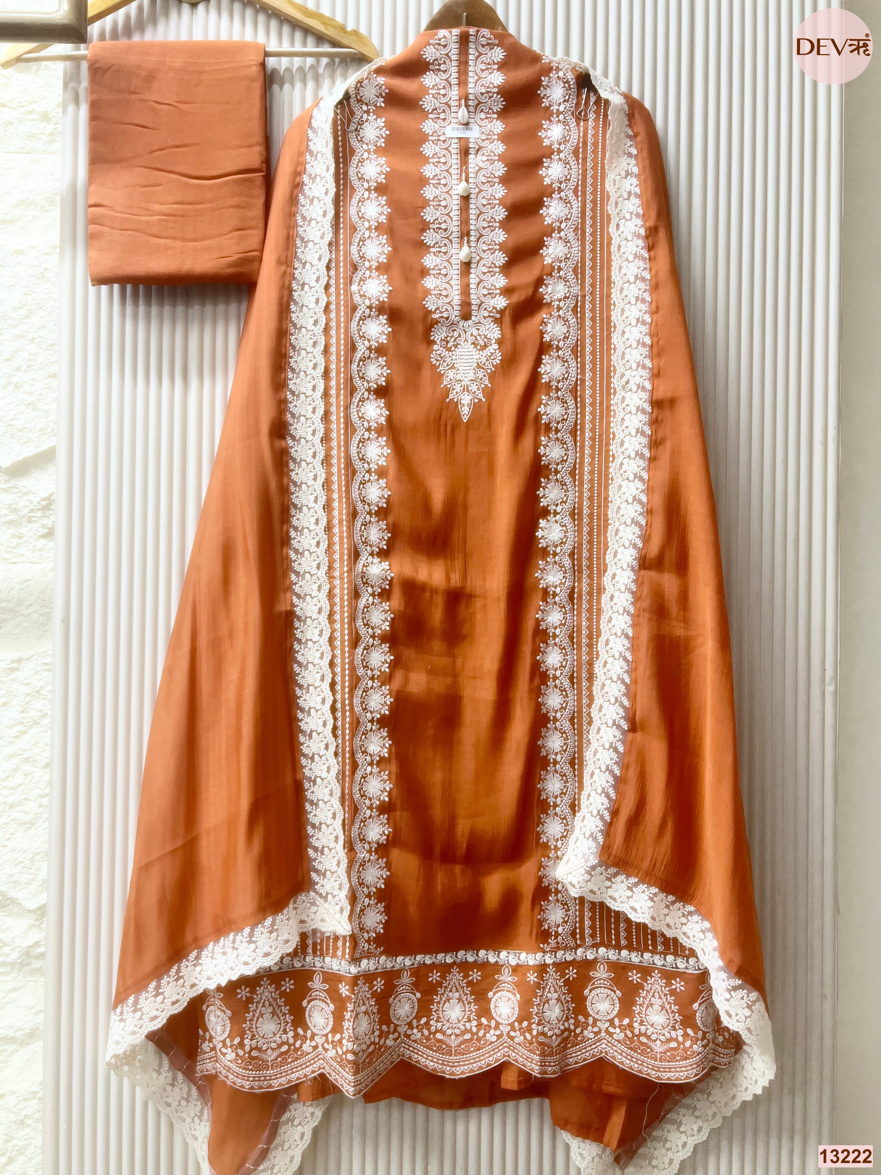 Rust Mul Cotton Embroidered Unstitched 3-Piece Suit (Devri – D.No 13222)