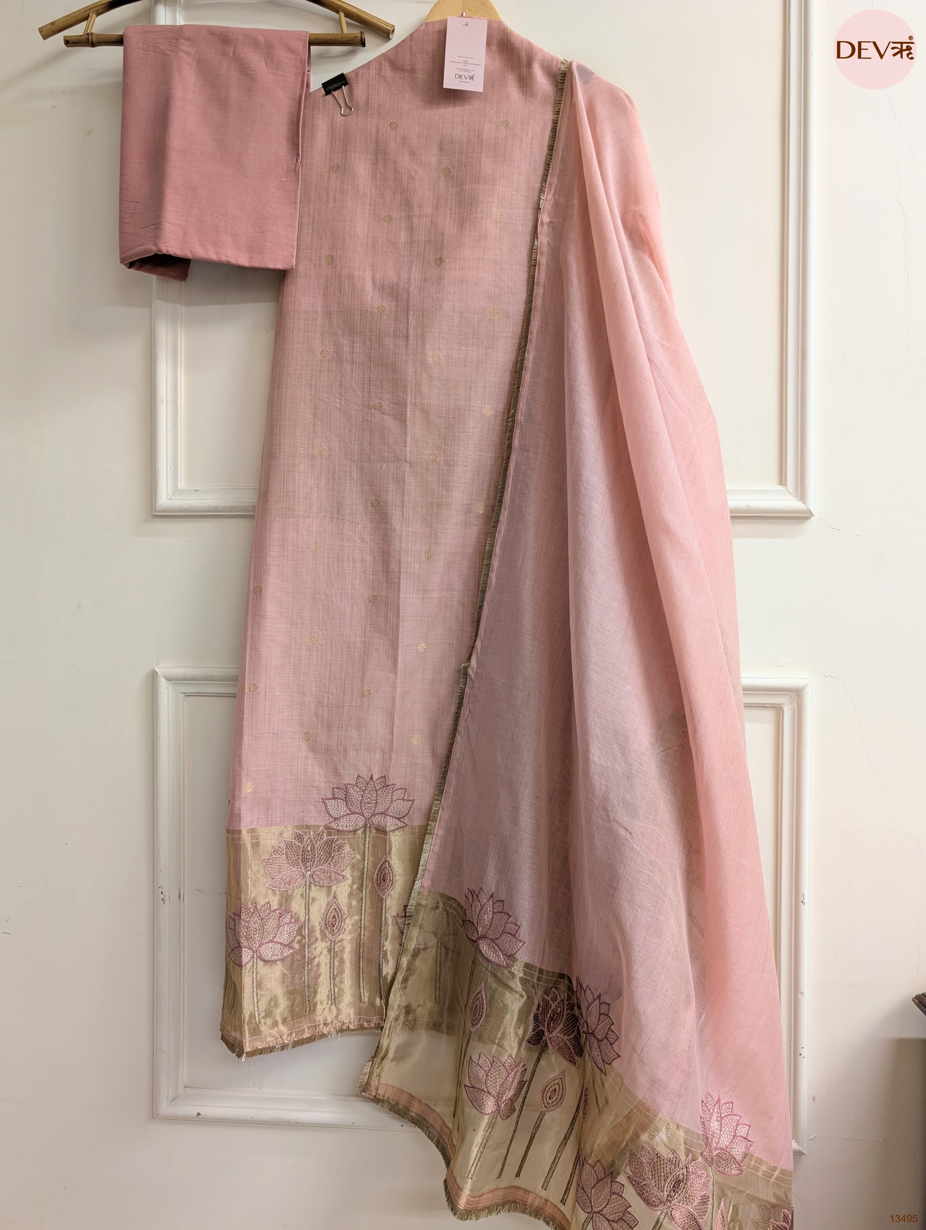 Pink Banarashi Silk Embroidered Unstitched 3-Piece Suit (Devri – D.No 13495)