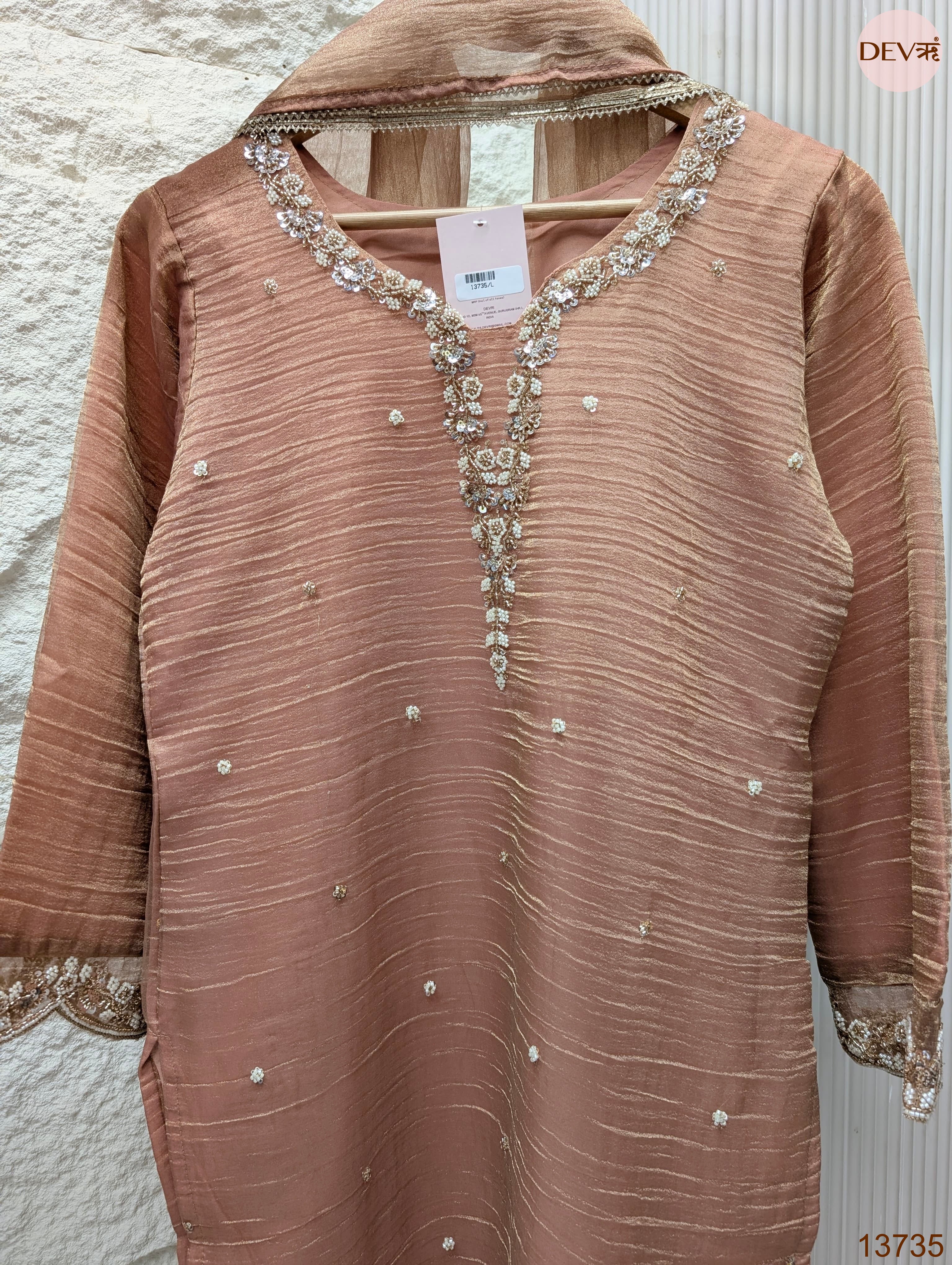 Gulnaar Tissue crush Silk Embroidered Blush Pink 3-Piece Set (Devri – D.No 13735)