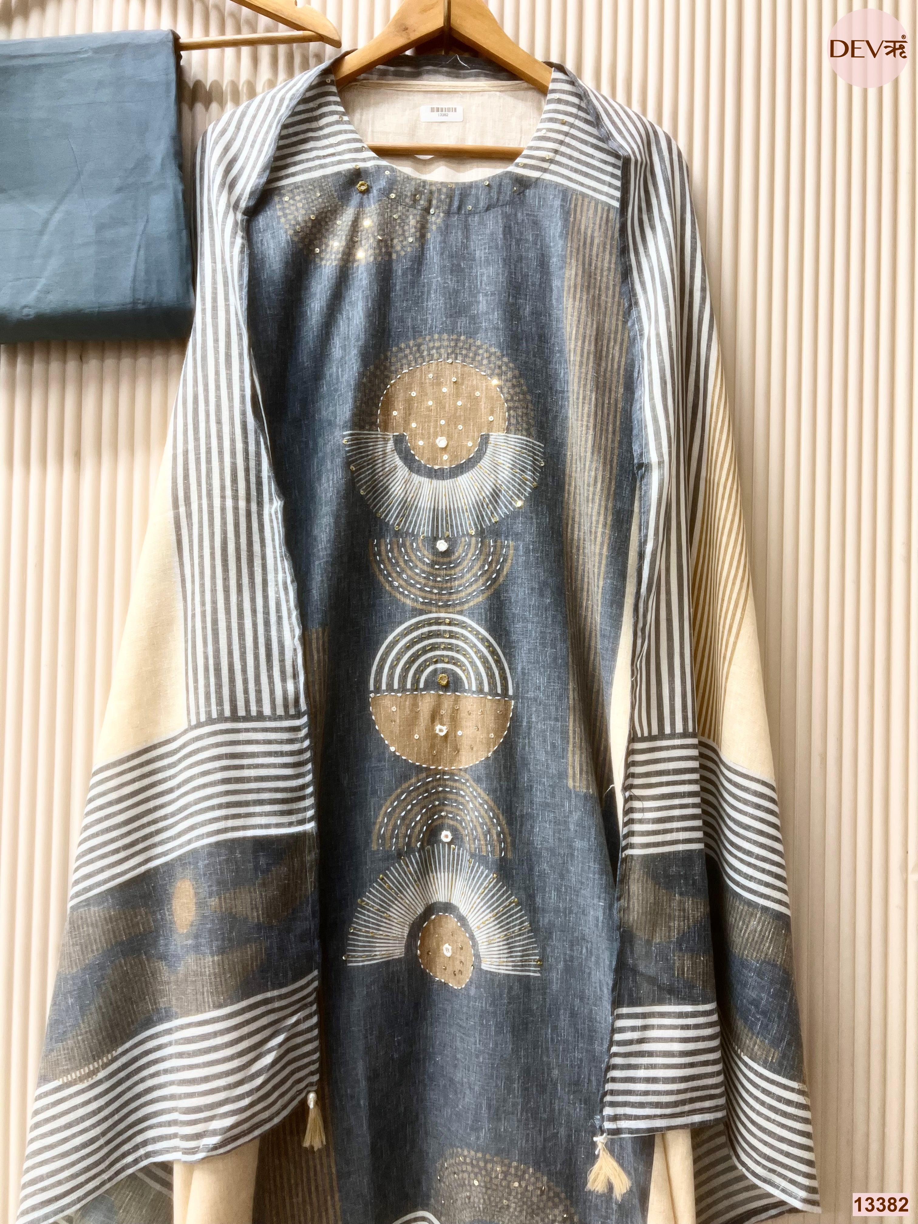 Blue Khadi Cotton Printed Unstitched 3-Piece Suit (Devri – D.No 13382)
