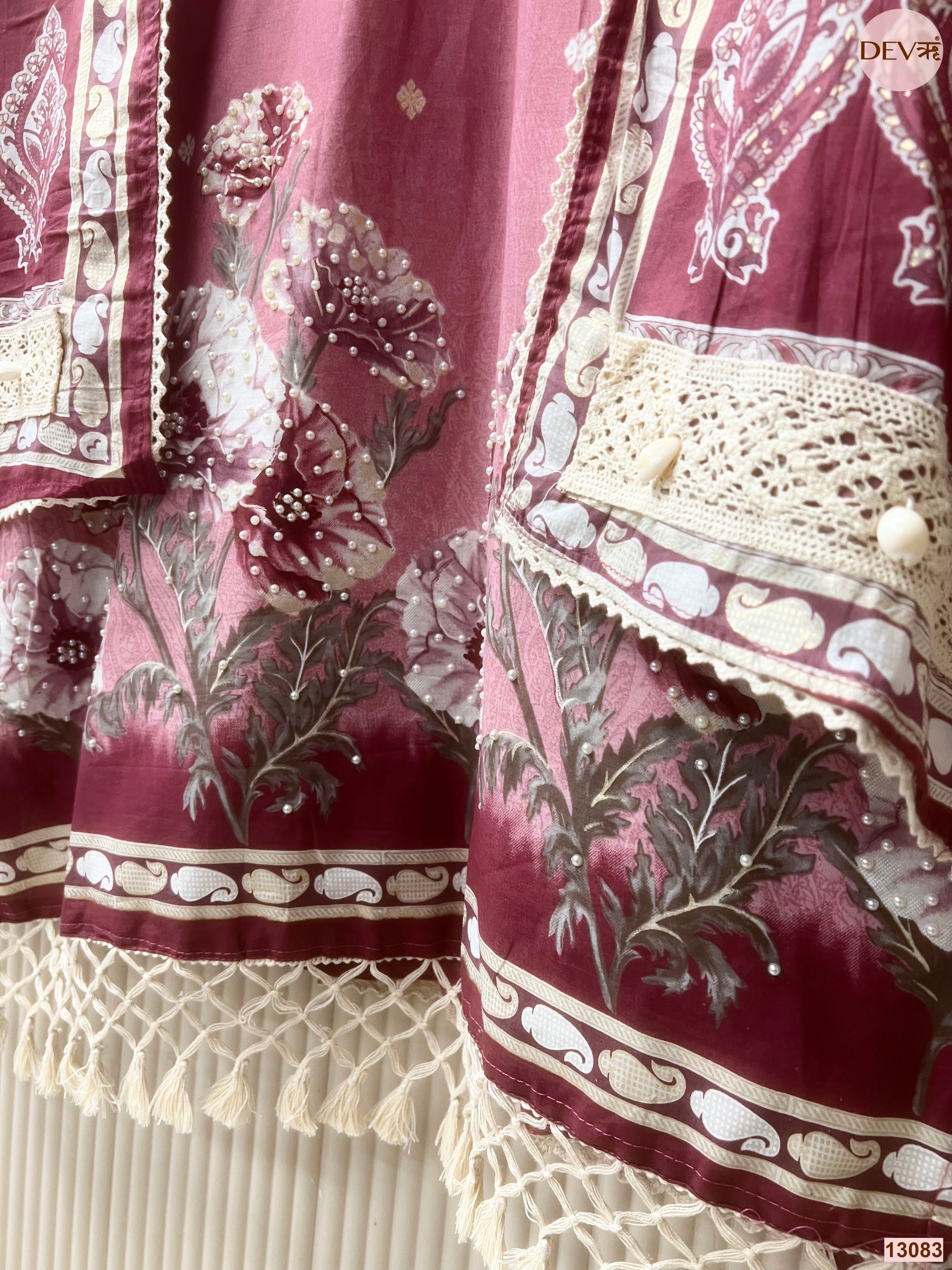 Pink Cotton Printed Unstitched 3-Piece Suit (Devri – D.No 13083)