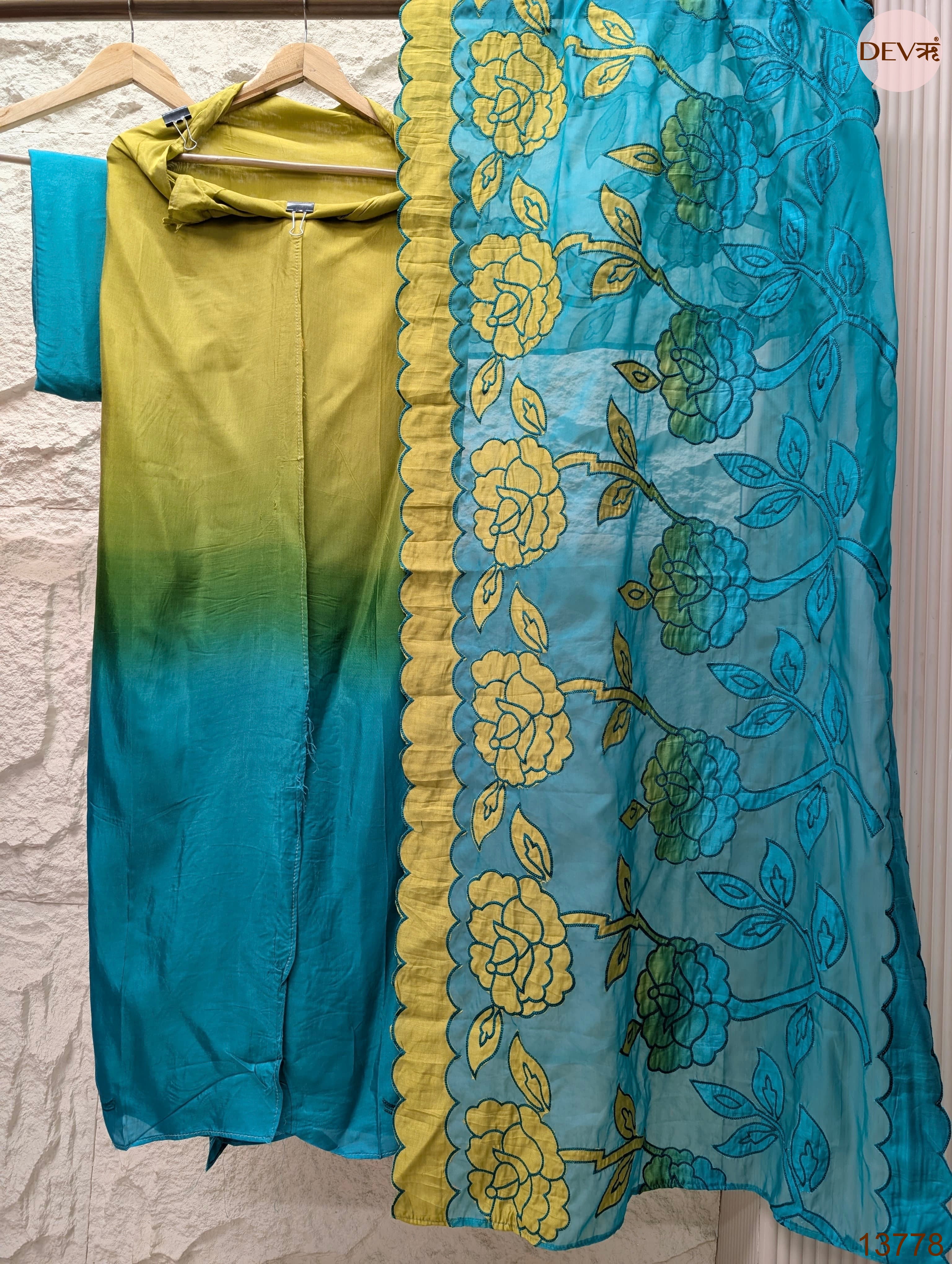 Olive Muslin Embroidered Unstitched 3-Piece Suit (Devri – D.No 13778)