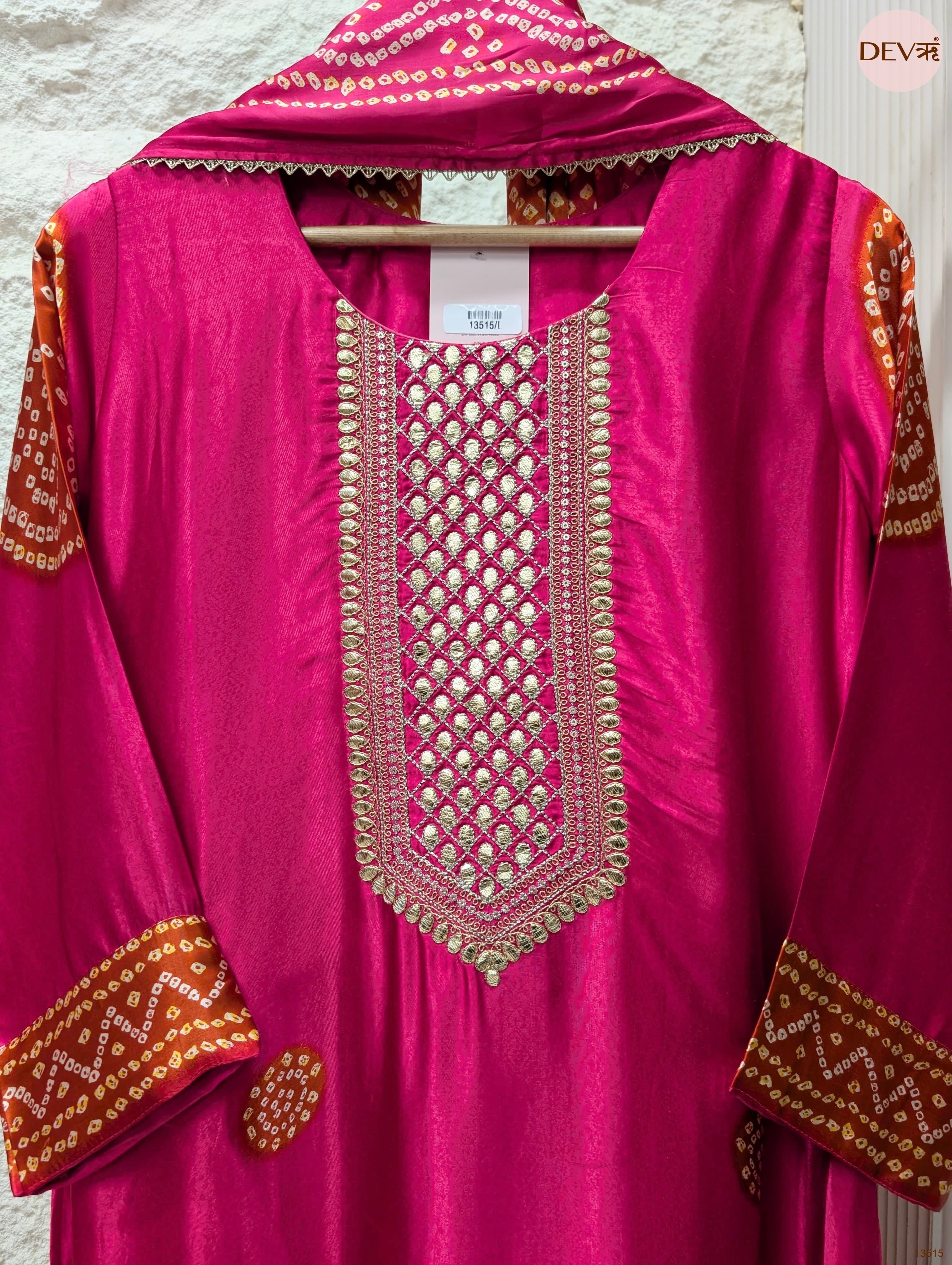 Gulnaar Gajji silk Embroidered Fuchsia 3-Piece Set (Devri – D.No 13515)