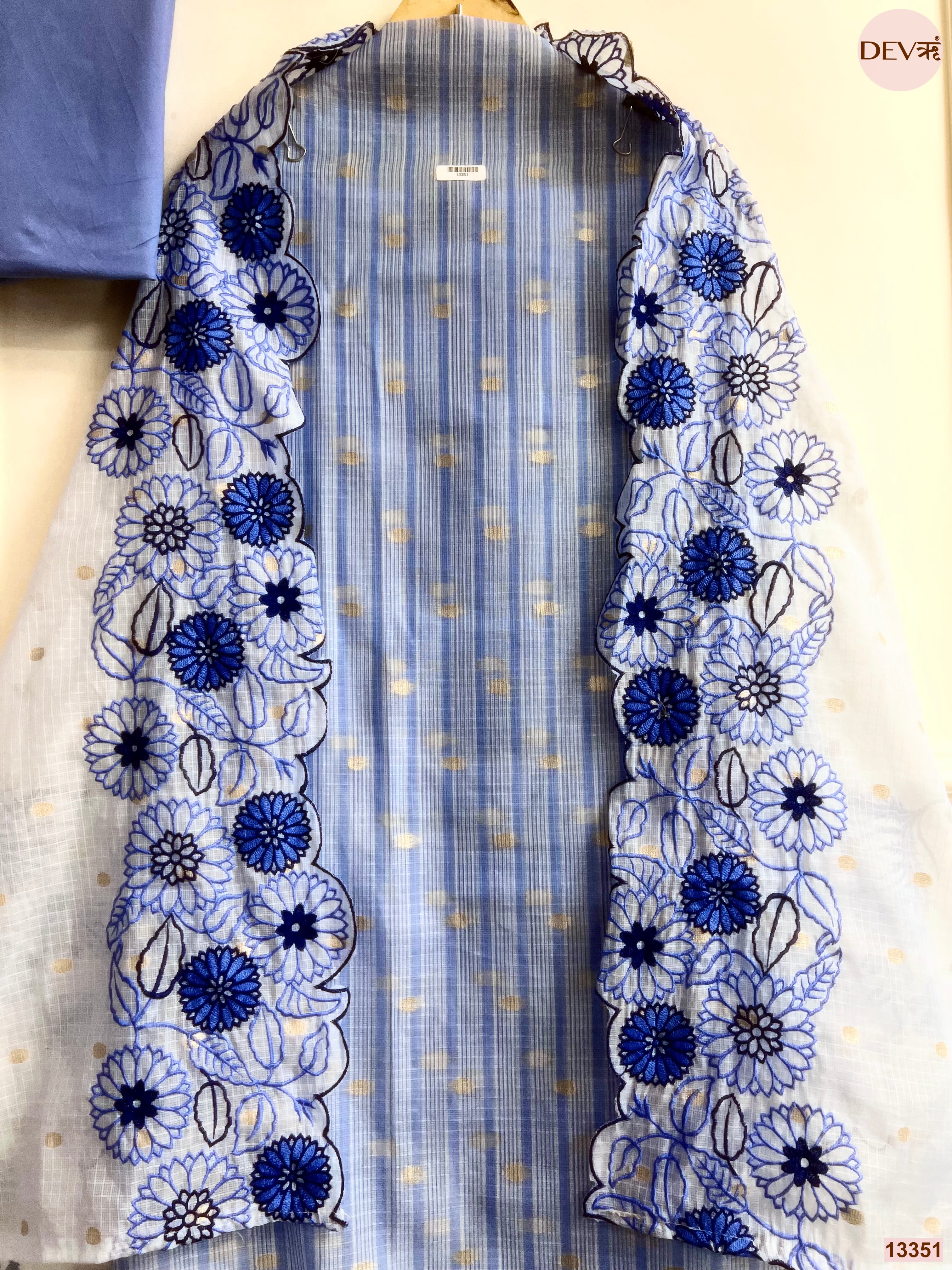 Blue Zari Kota Printed Unstitched 3-Piece Suit (Devri – D.No 13351)
