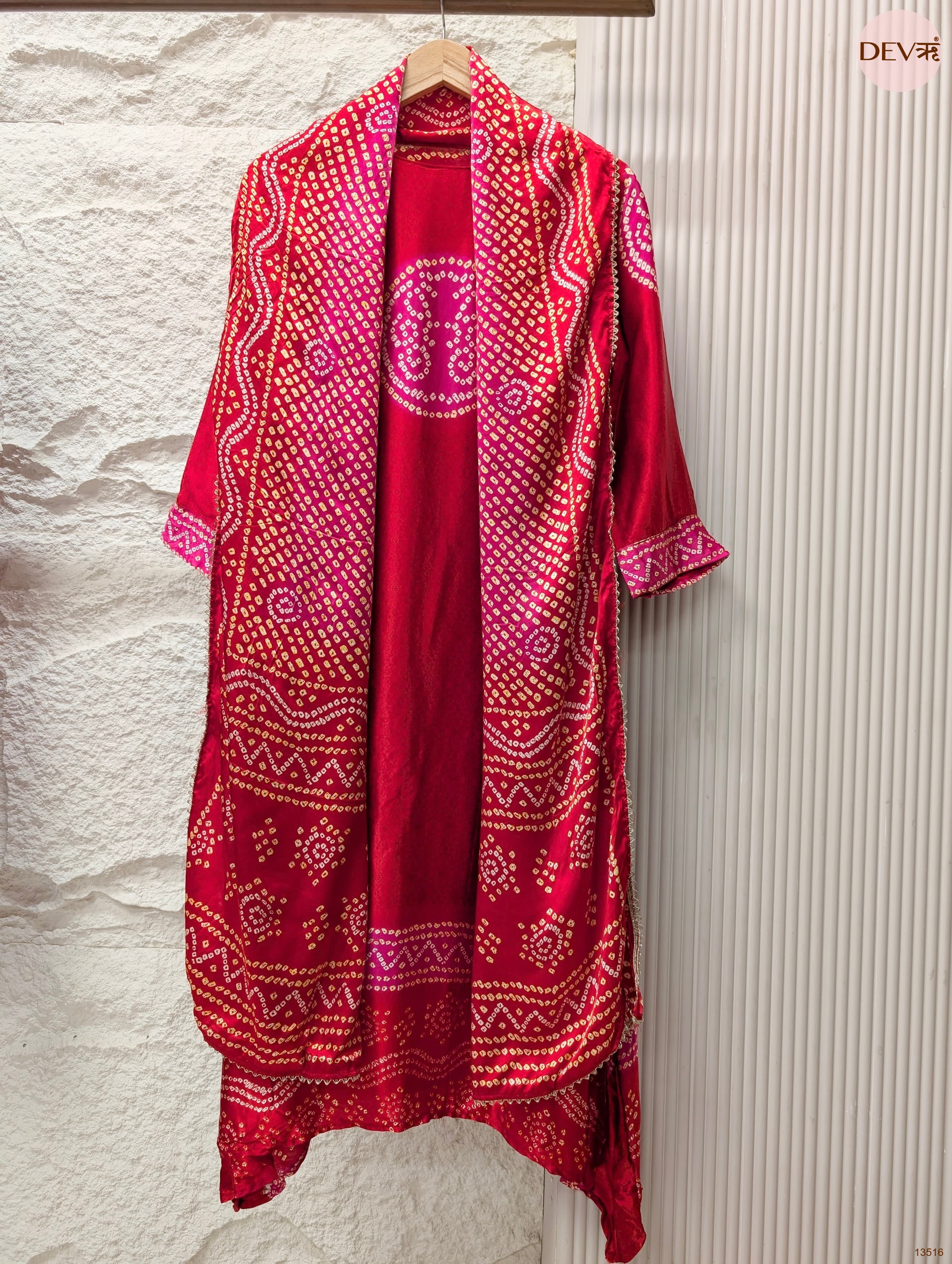 Gulnaar Gajji silk Embroidered Magenta 3-Piece Set (Devri – D.No 13516)