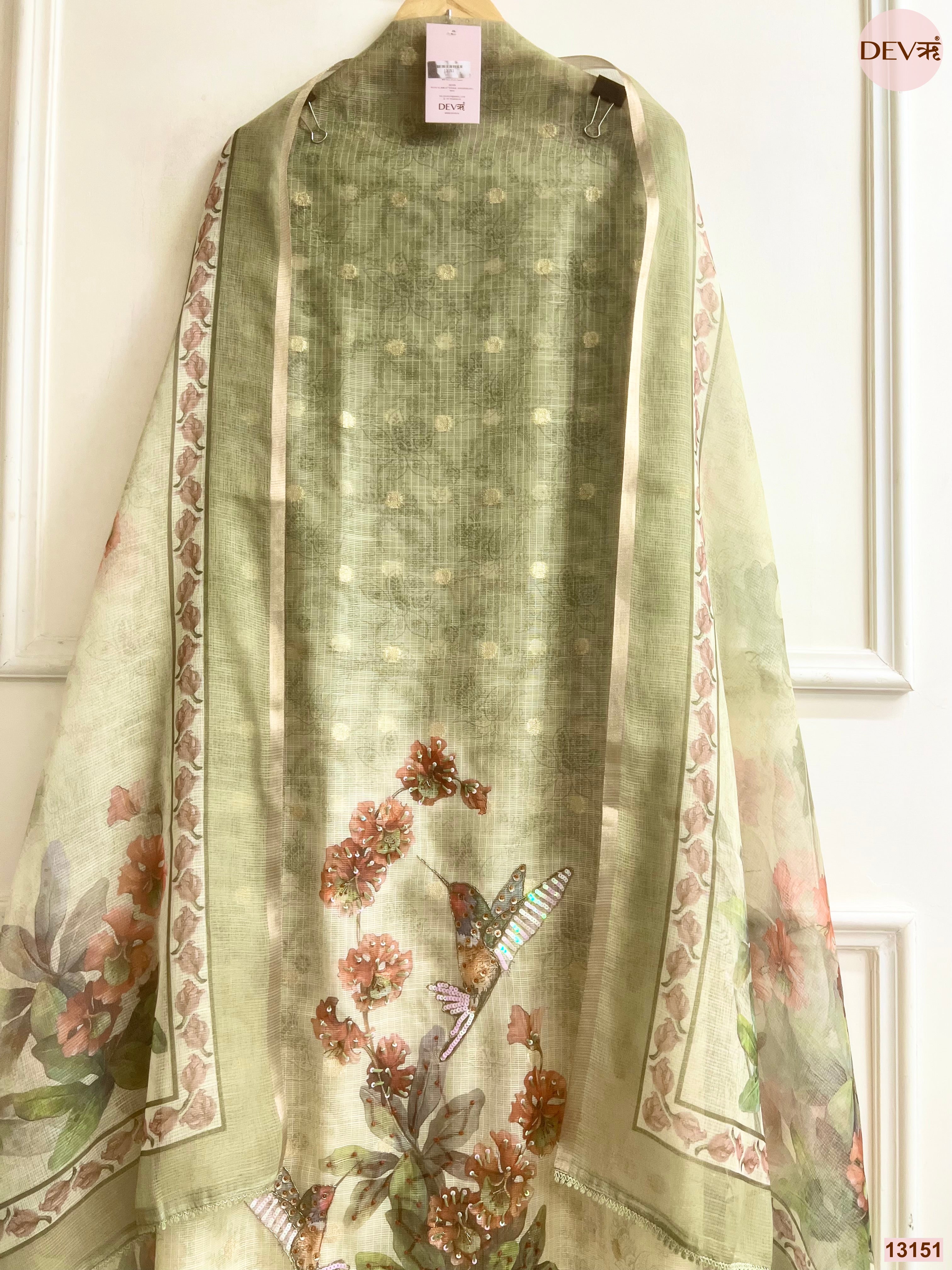 Olive Kota Printed Unstitched 3-Piece Suit (Devri – D.No 13151)