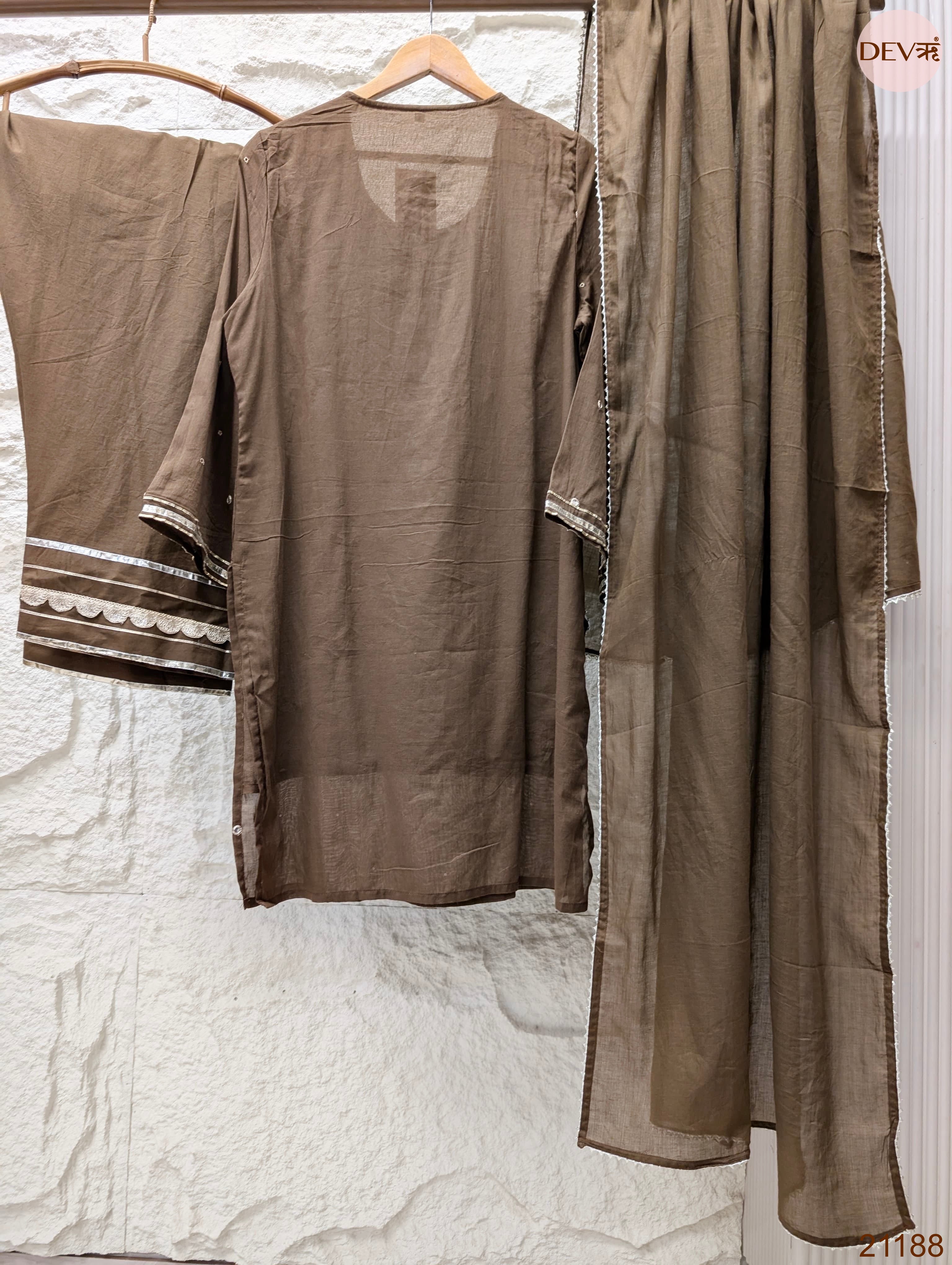 Zarmina Pure mul cotton Embroidered Brown 3-Piece Set (Devri – D.No 21188)