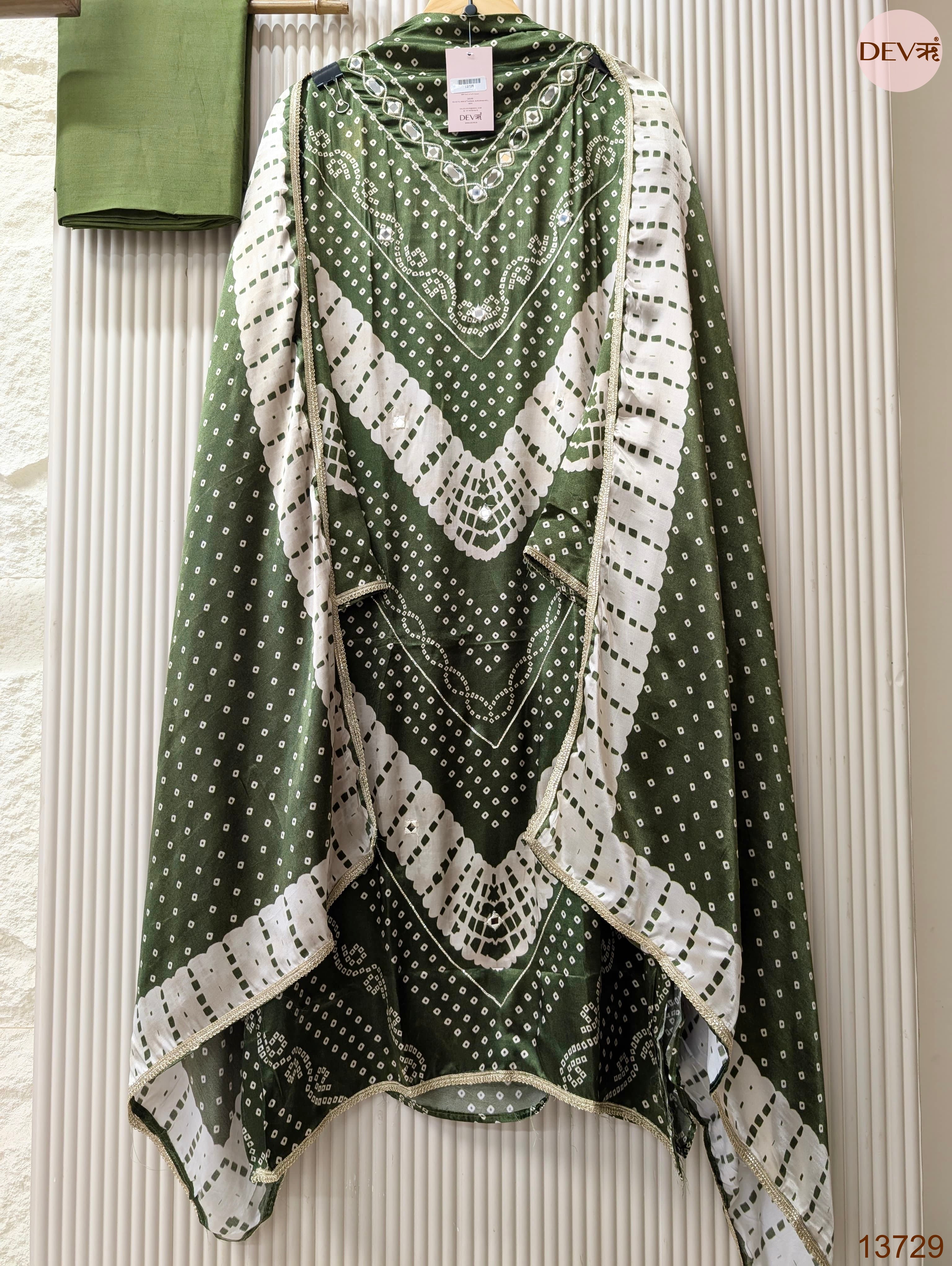 Olive Gajji Silk Printed Unstitched 3-Piece Suit (Devri – D.No 13729)