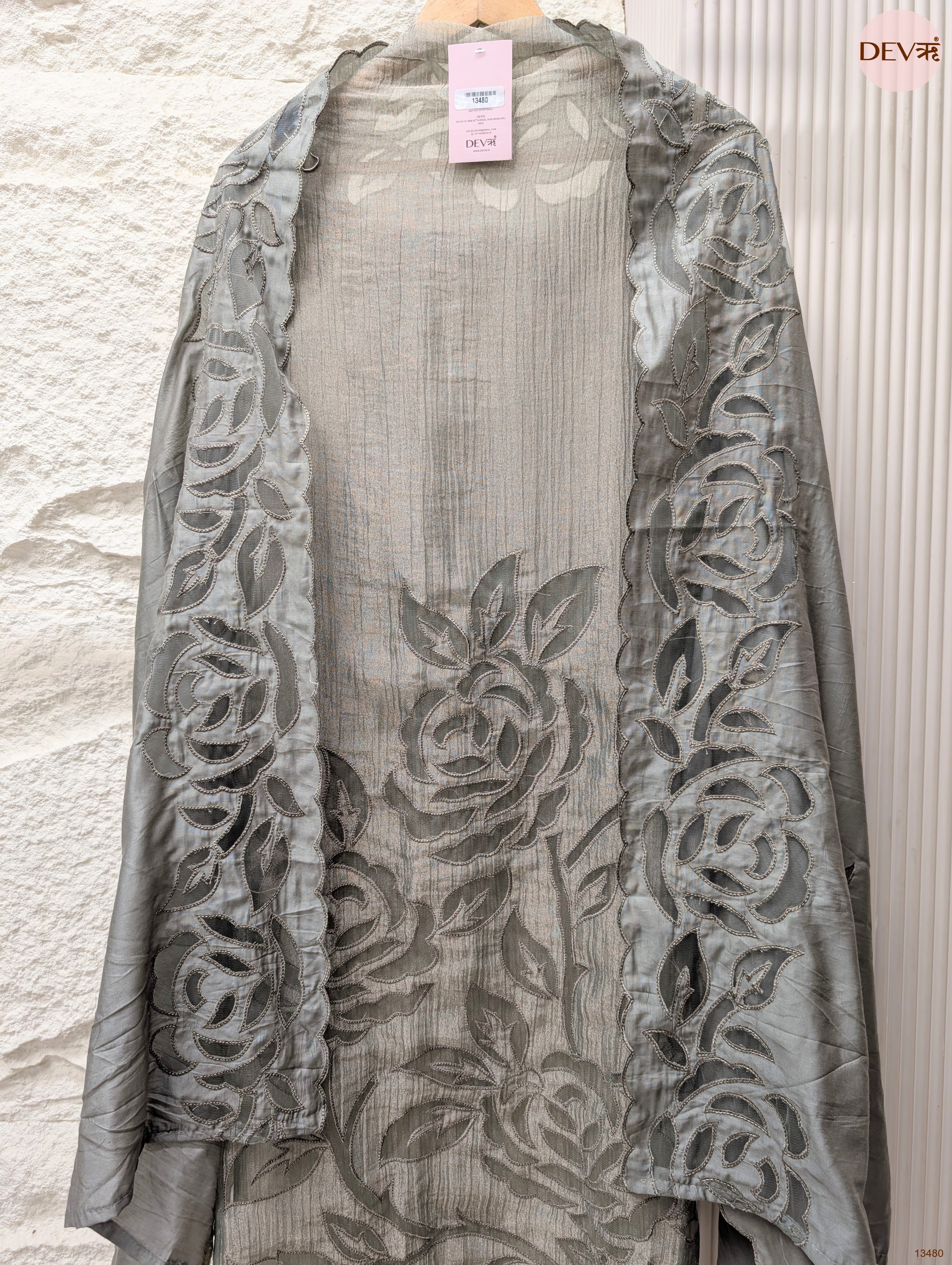 Grey Tissue Crush Silk Embroidered Unstitched 3-Piece Suit (Devri – D.No 13480)