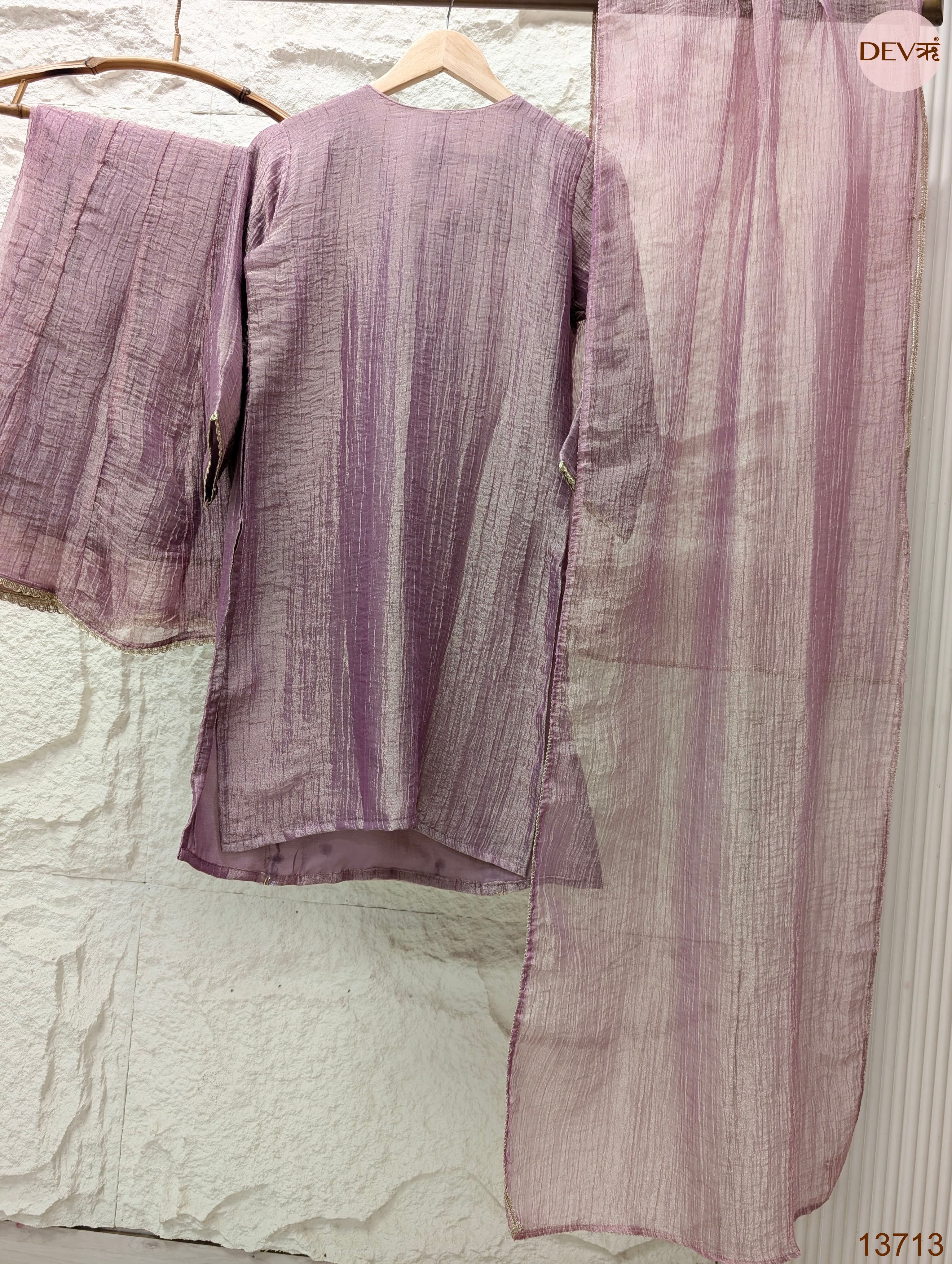 Gulnaar Tissue silk Embroidered Mauve 3-Piece Set (Devri – D.No 13713)