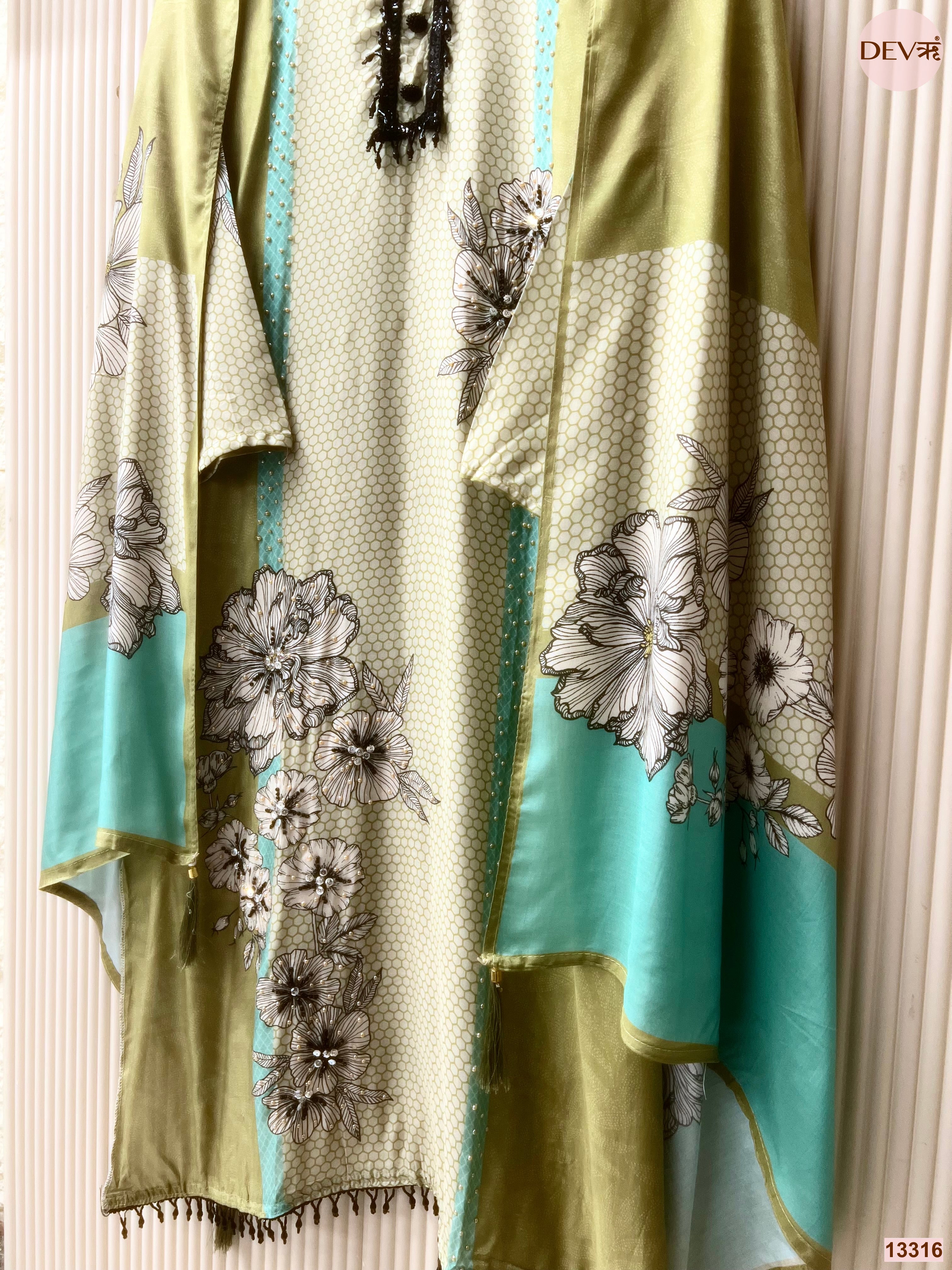 Green Muslin Printed Unstitched 3-Piece Suit (Devri – D.No 13316)