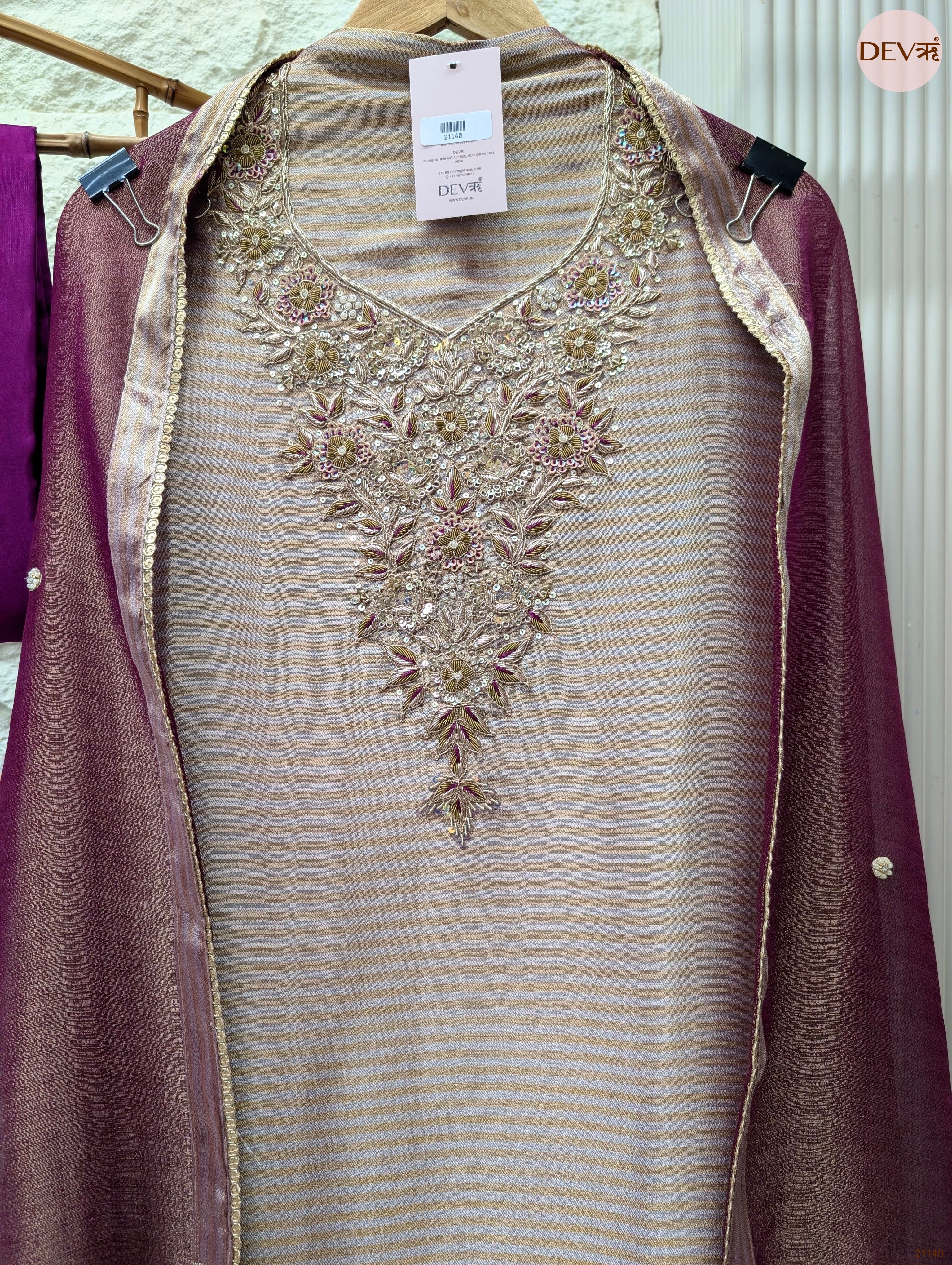 Gold Pure Tissue Silk Embroidered Unstitched 3-Piece Suit (Devri – D.No 21140)