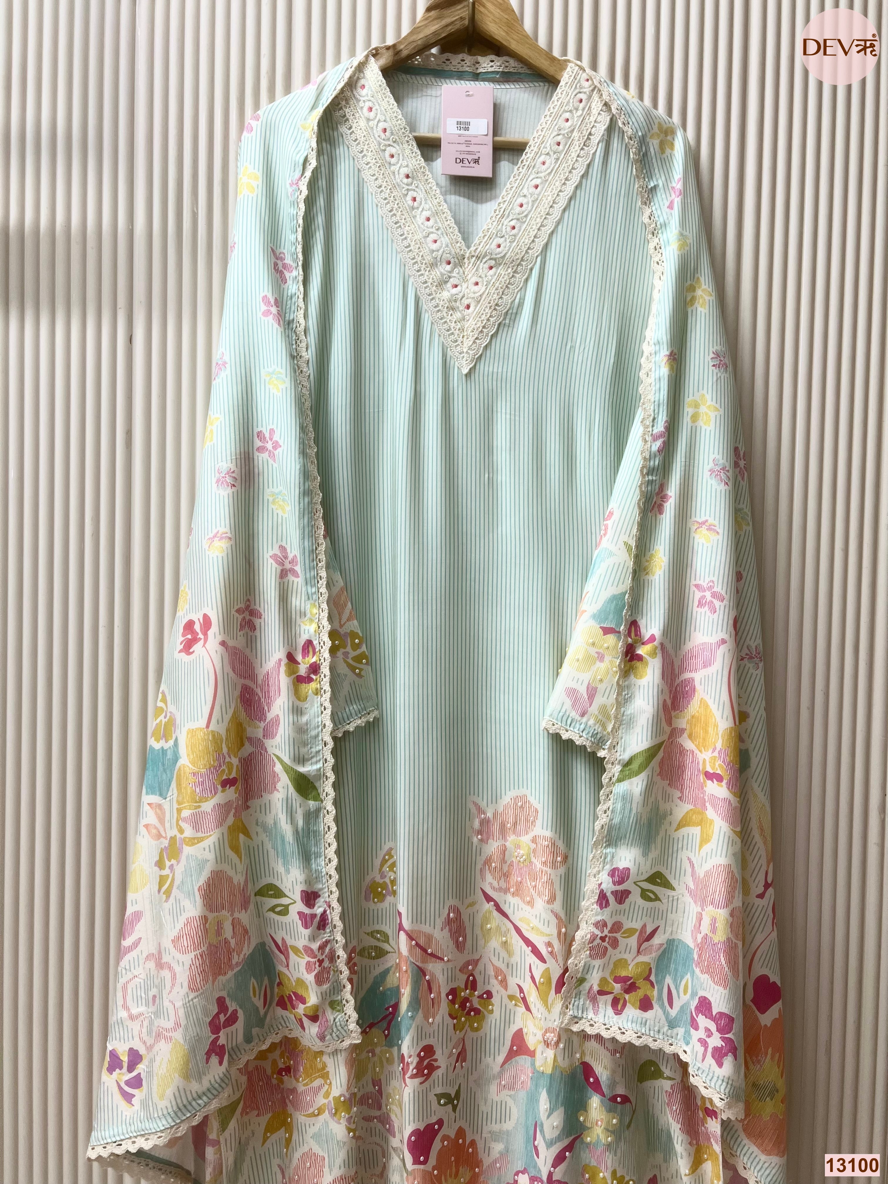 Aqua Muslin Printed Unstitched 3-Piece Suit (Devri – D.No 13100)