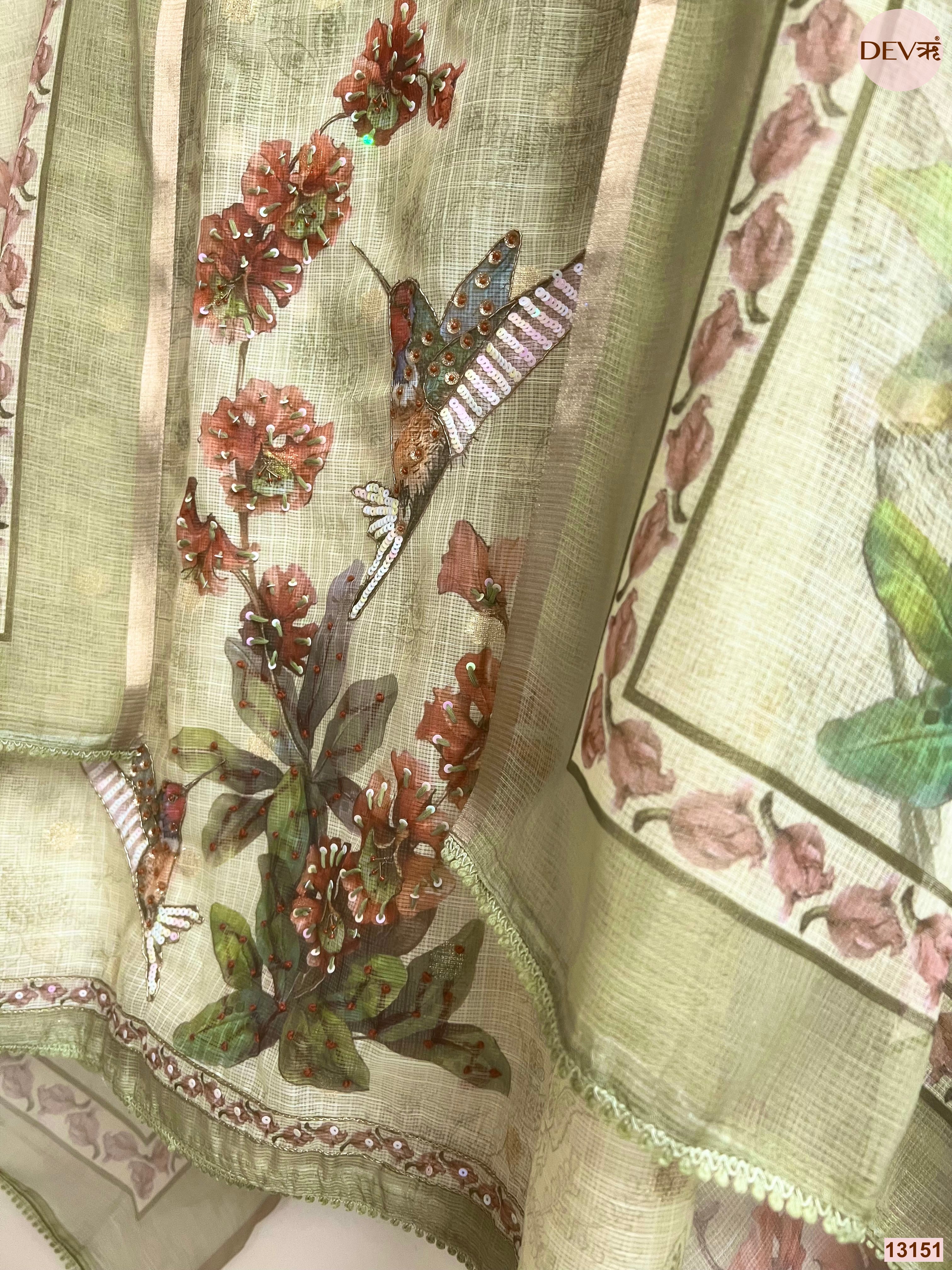 Olive Kota Printed Unstitched 3-Piece Suit (Devri – D.No 13151)