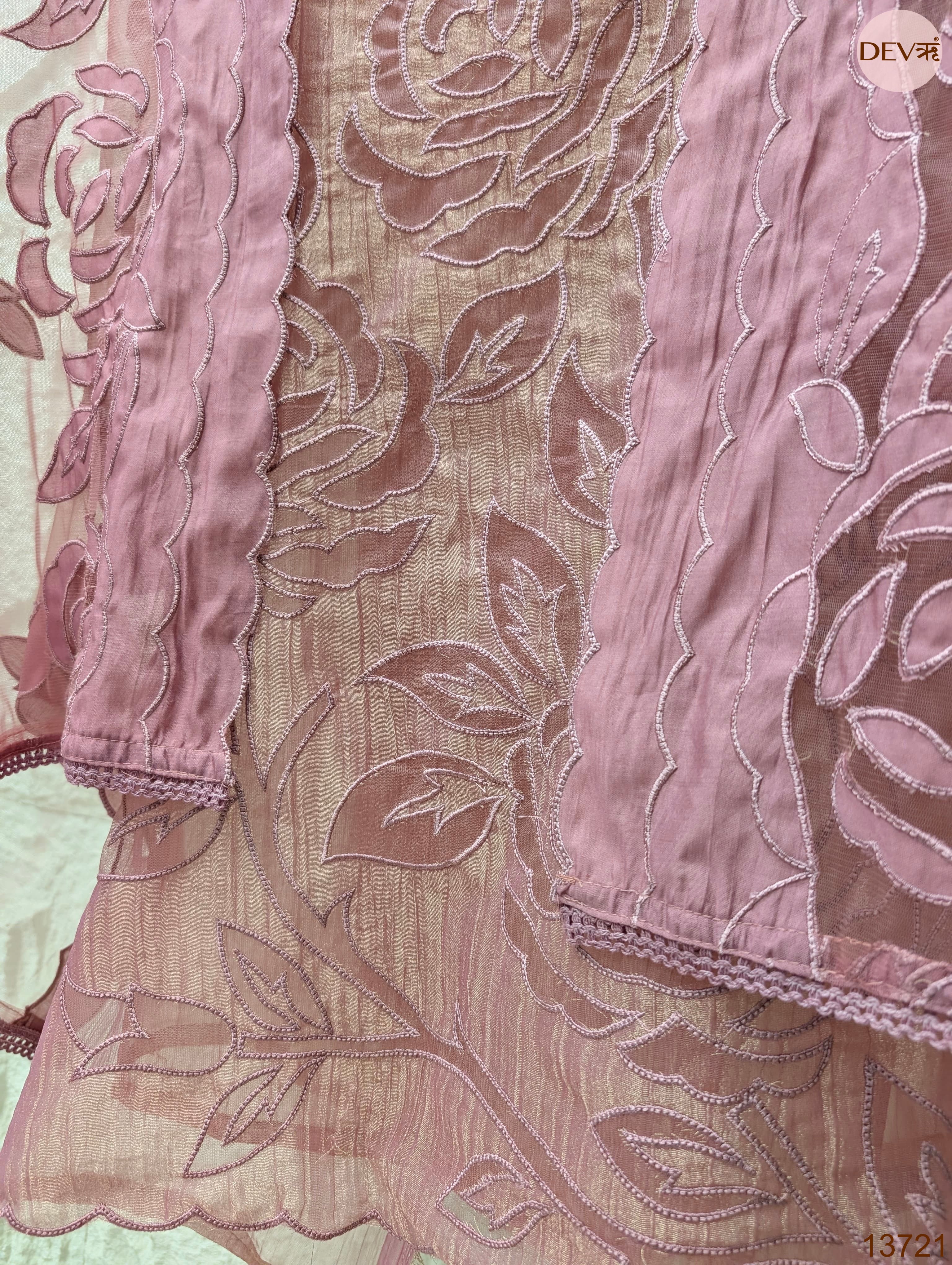 Pink Tissue Silk Embroidered Unstitched 3-Piece Suit (Devri – D.No 13721)