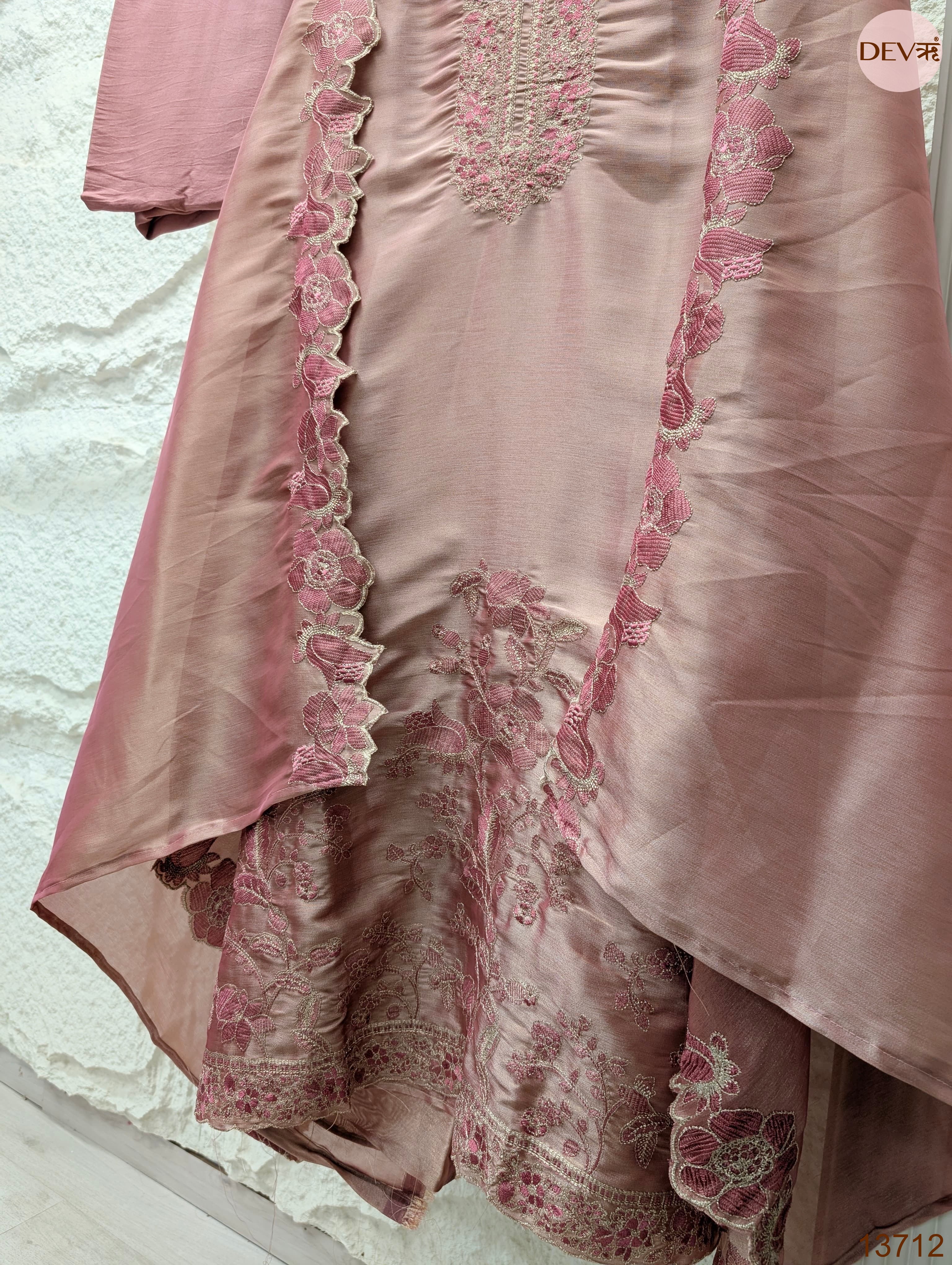Pink Silk Blend Embroidered Unstitched 3-Piece Suit (Devri – D.No 13712)