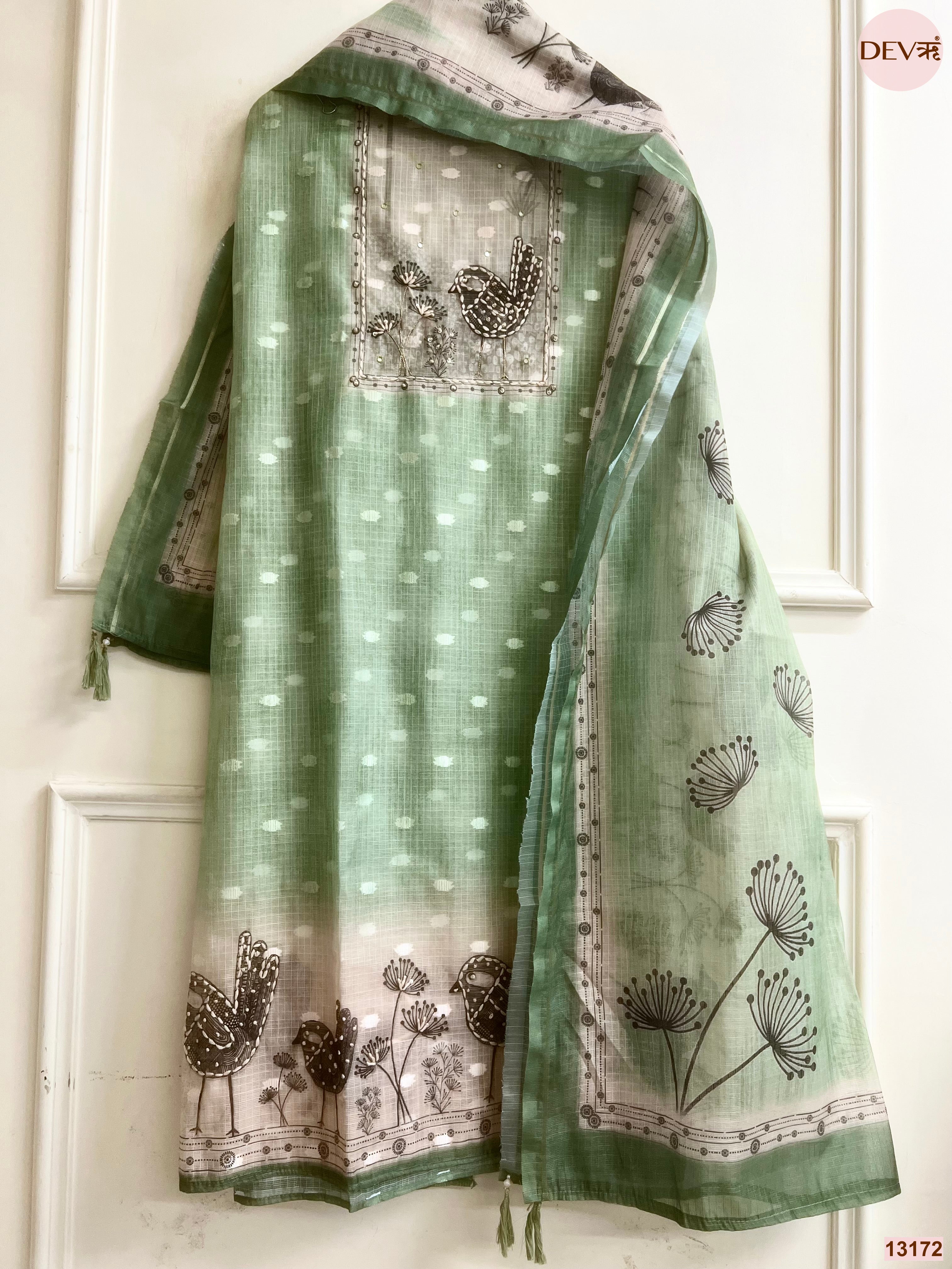 Green Kota Printed Unstitched 3-Piece Suit (Devri – D.No 13172)