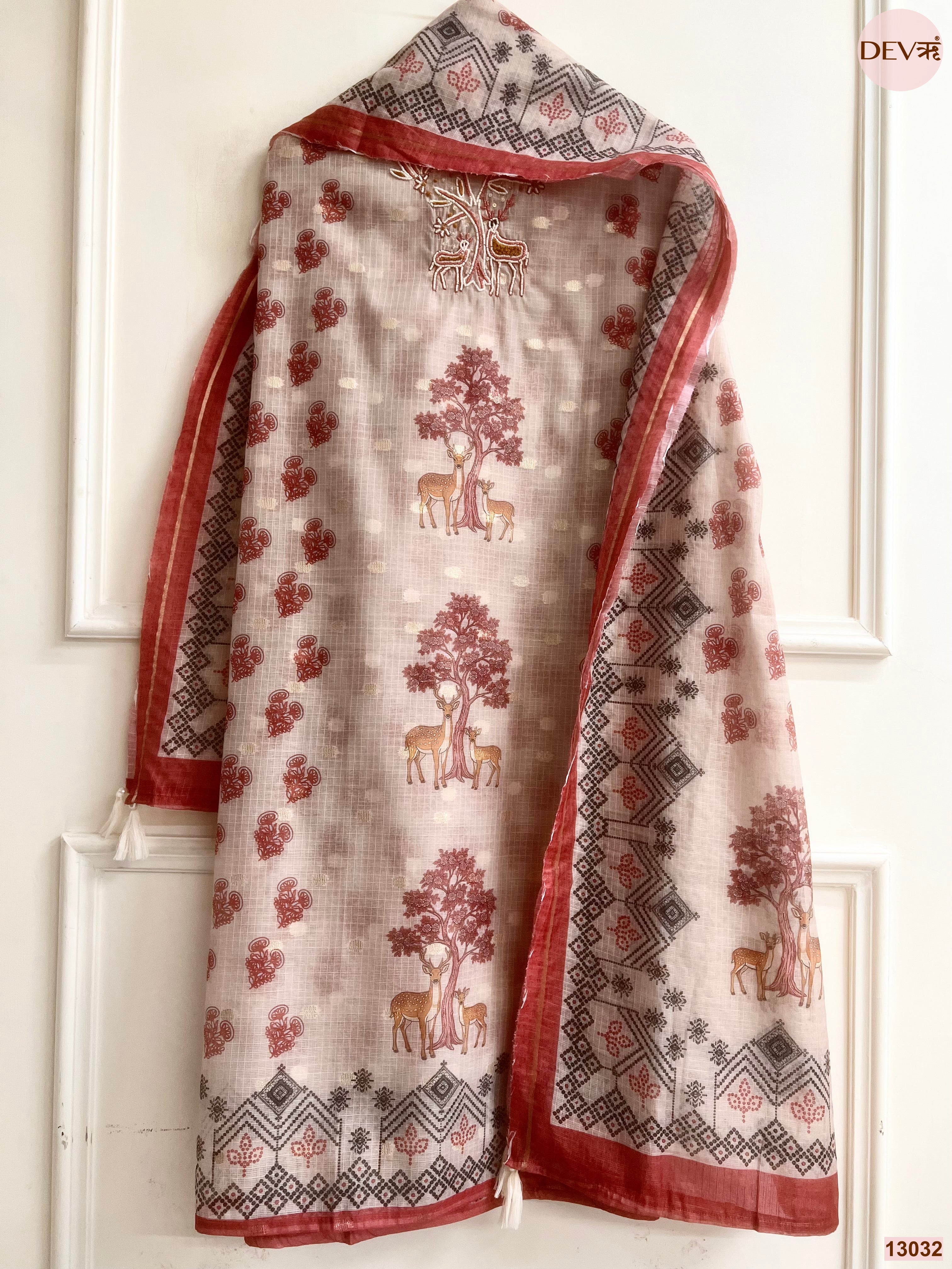 Pink Kota Printed Unstitched 3-Piece Suit (Devri – D.No 13032)