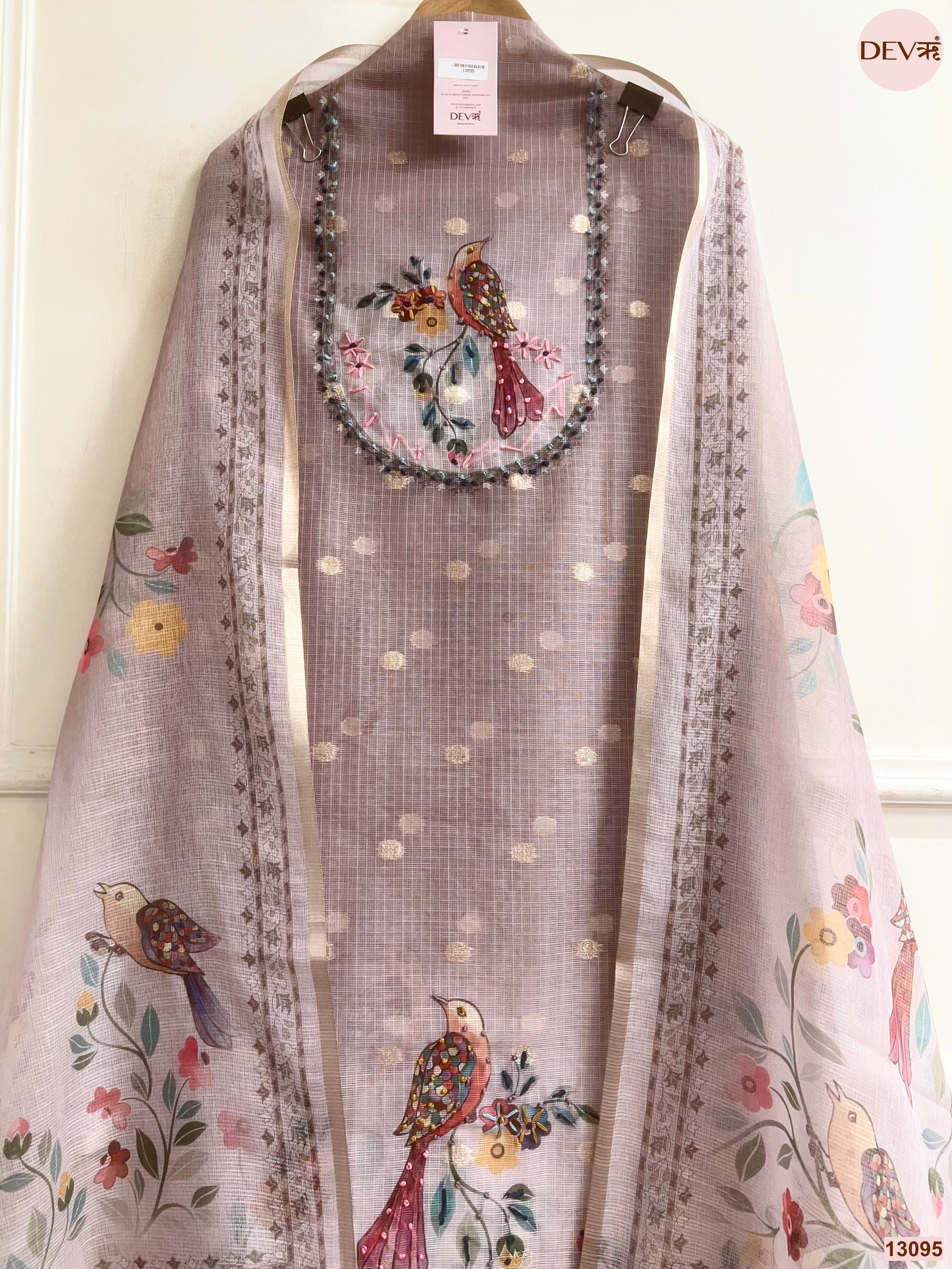 Mauve Kota Printed Unstitched 3-Piece Suit (Devri – D.No 13095)