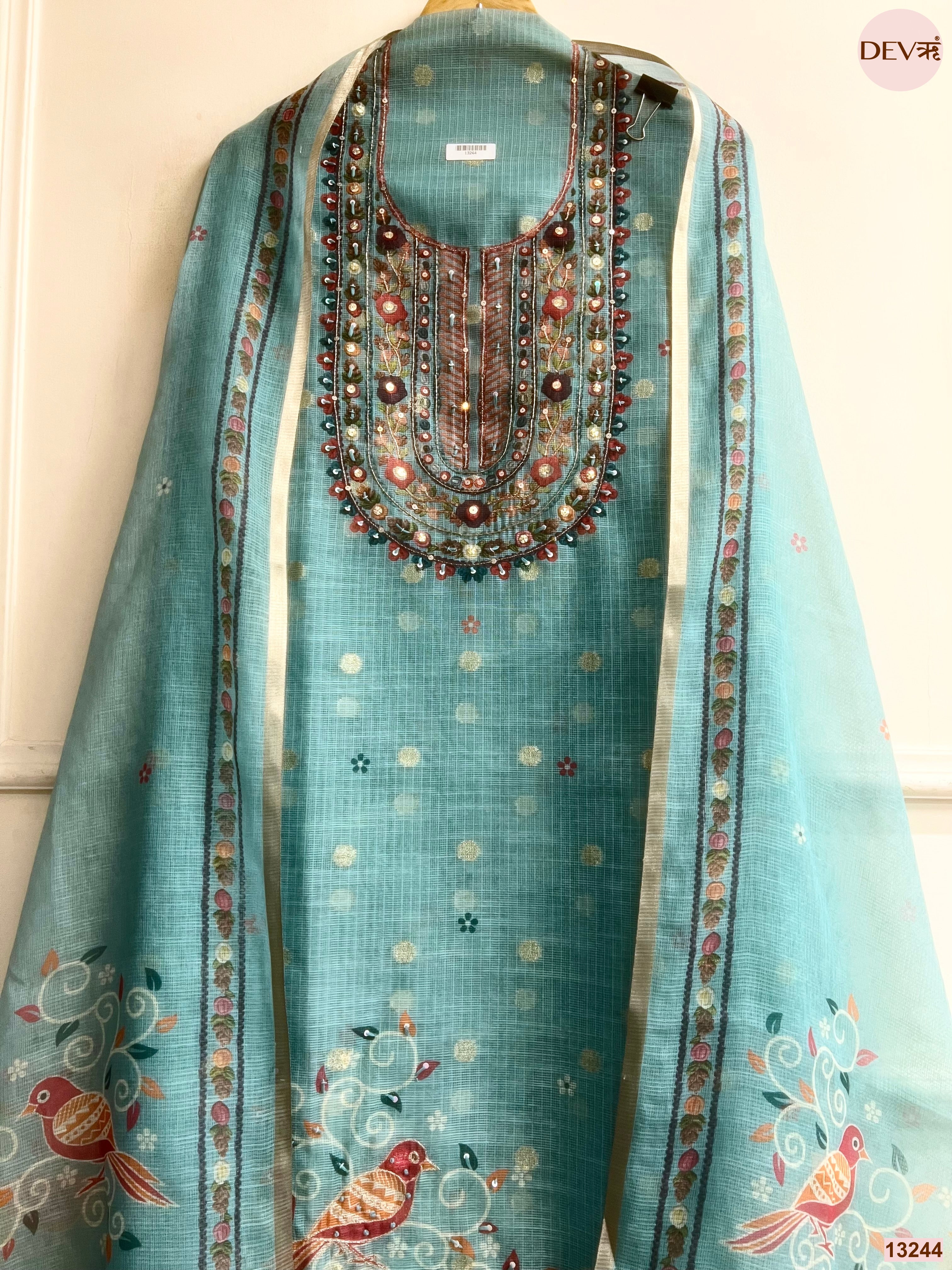Blue Kota Printed Unstitched 3-Piece Suit (Devri – D.No 13244)