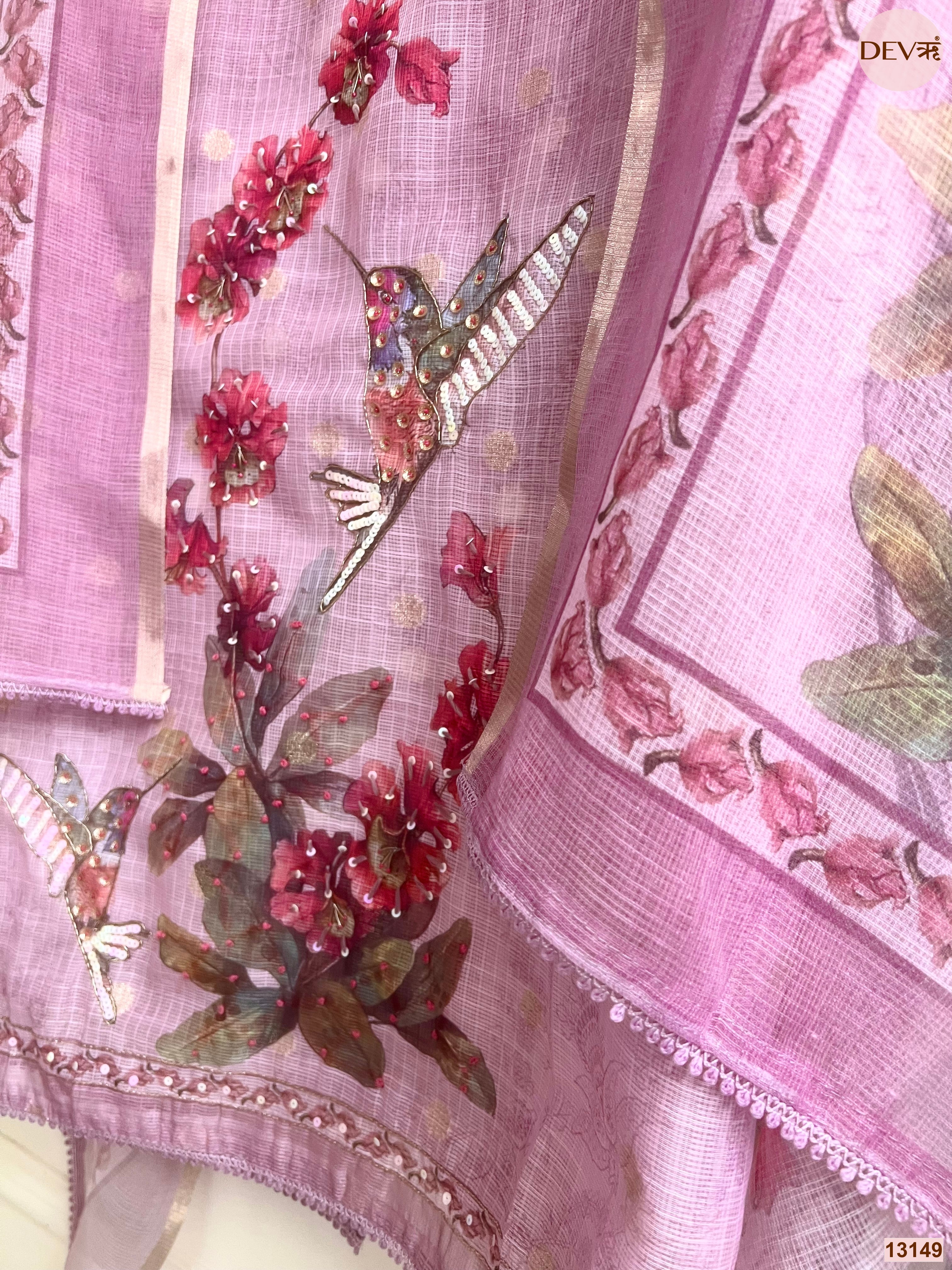 Pink Kota Printed Unstitched 3-Piece Suit (Devri – D.No 13149)
