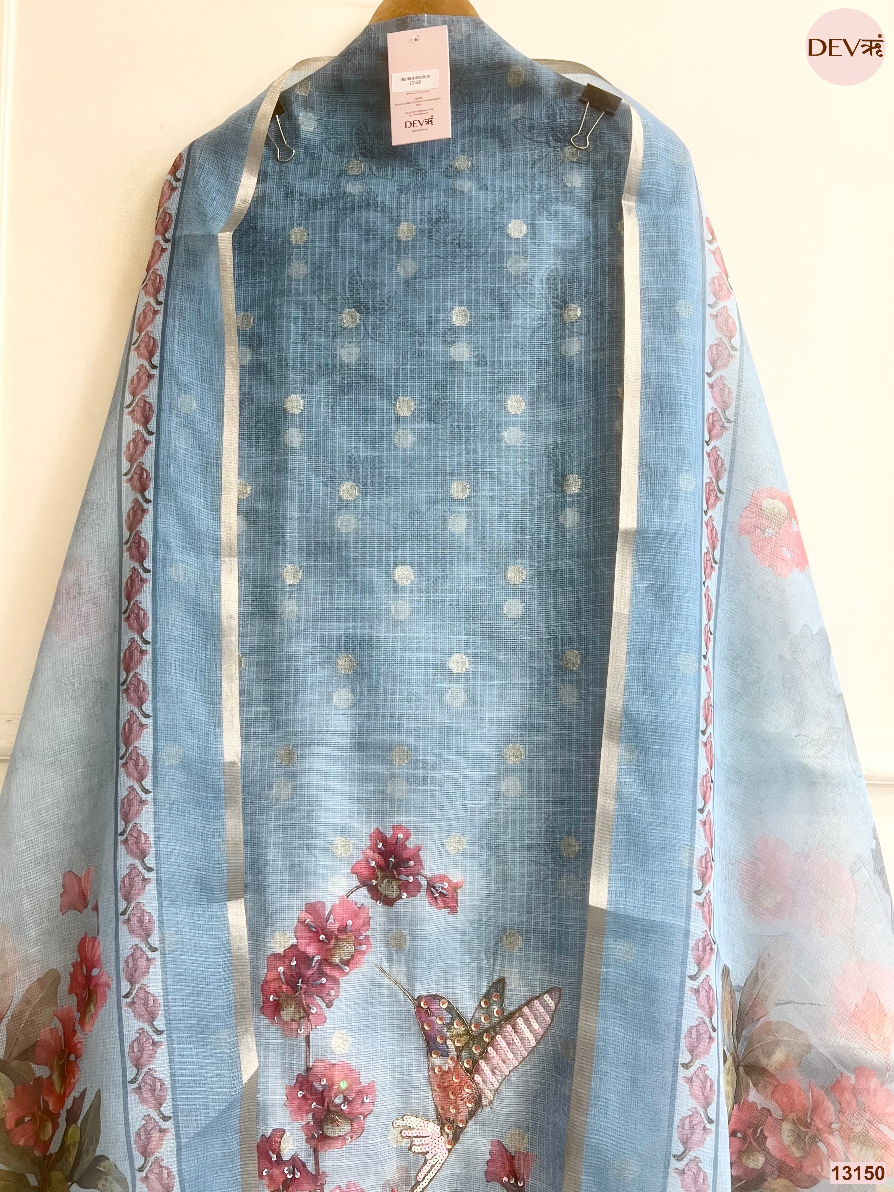 Blue Kota Printed Unstitched 3-Piece Suit (Devri – D.No 13150)