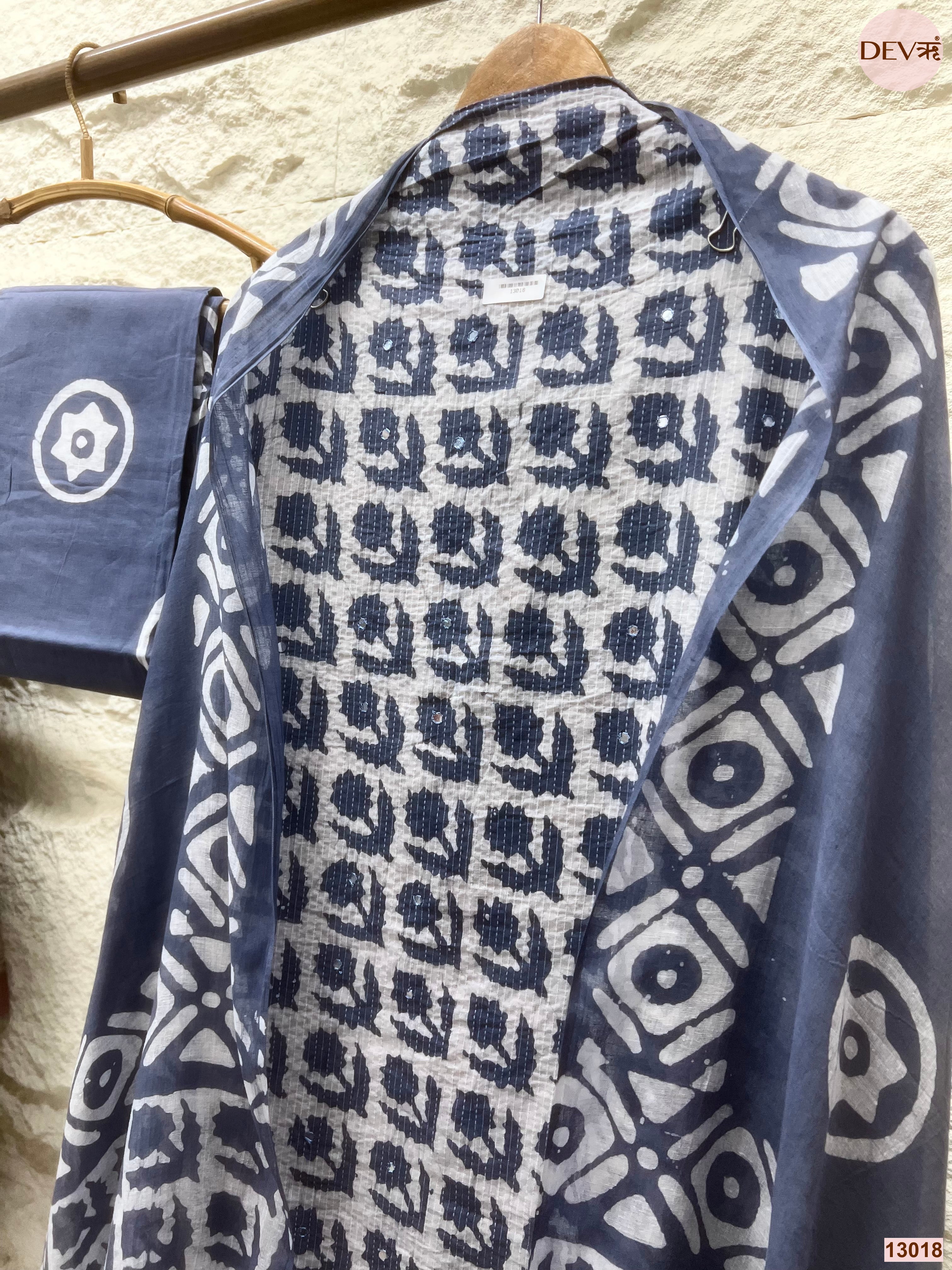 Blue Cotton Printed Unstitched 3-Piece Suit (Devri – D.No 13018)