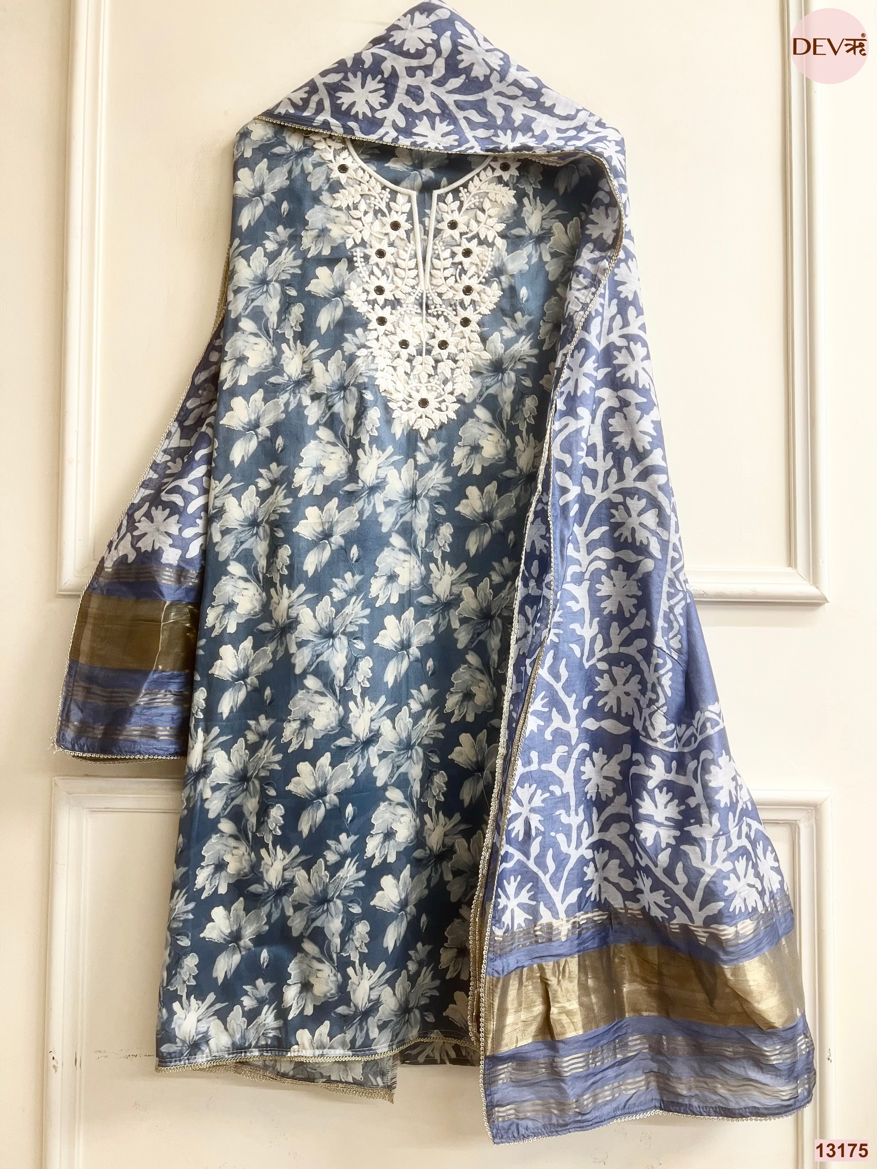 Blue Jam Cotton Printed Unstitched 3-Piece Suit (Devri – D.No 13175)