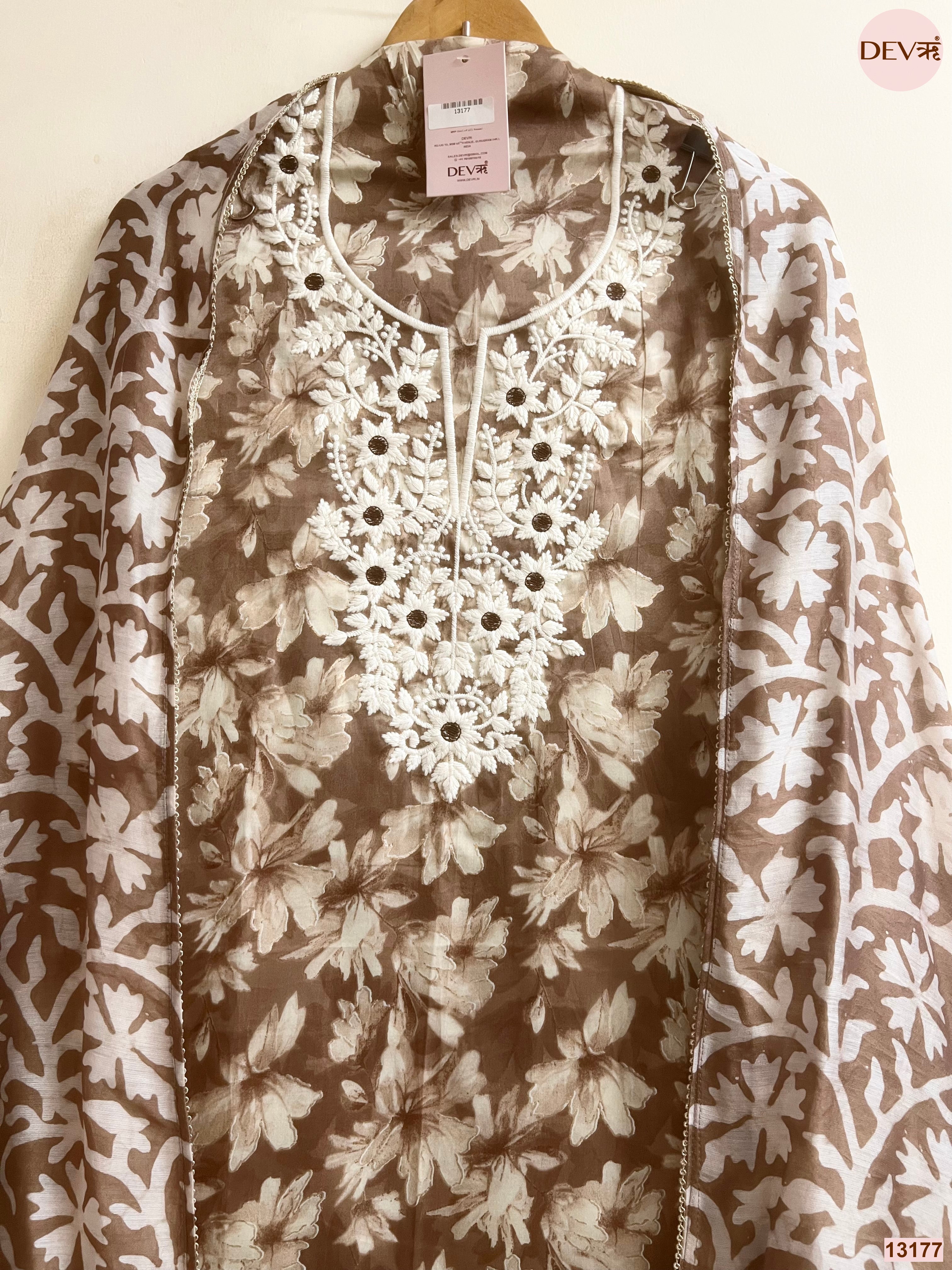 Brown Jam Cotton Printed Unstitched 3-Piece Suit (Devri – D.No 13177)