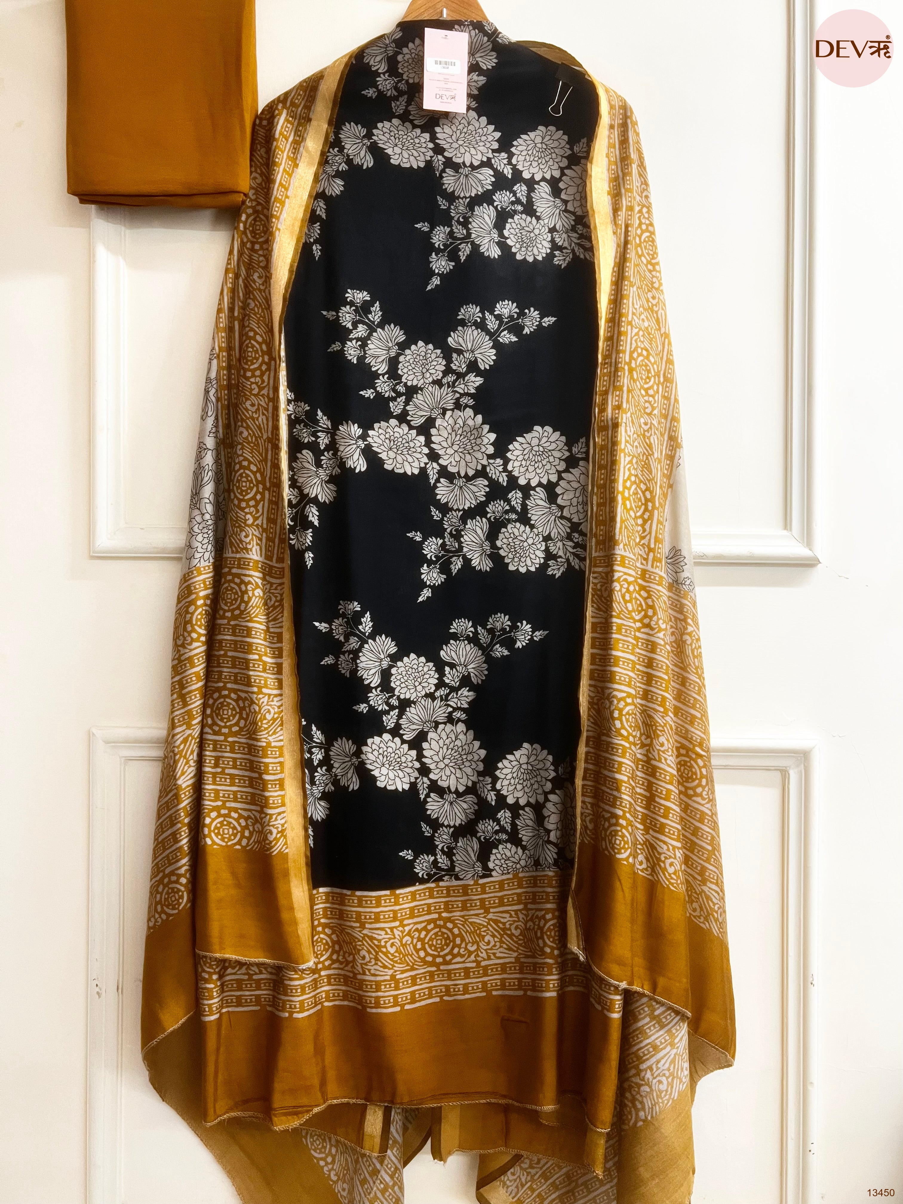 Black Maheshwari Silk Printed Unstitched 3-Piece Suit (Devri – D.No 13450)