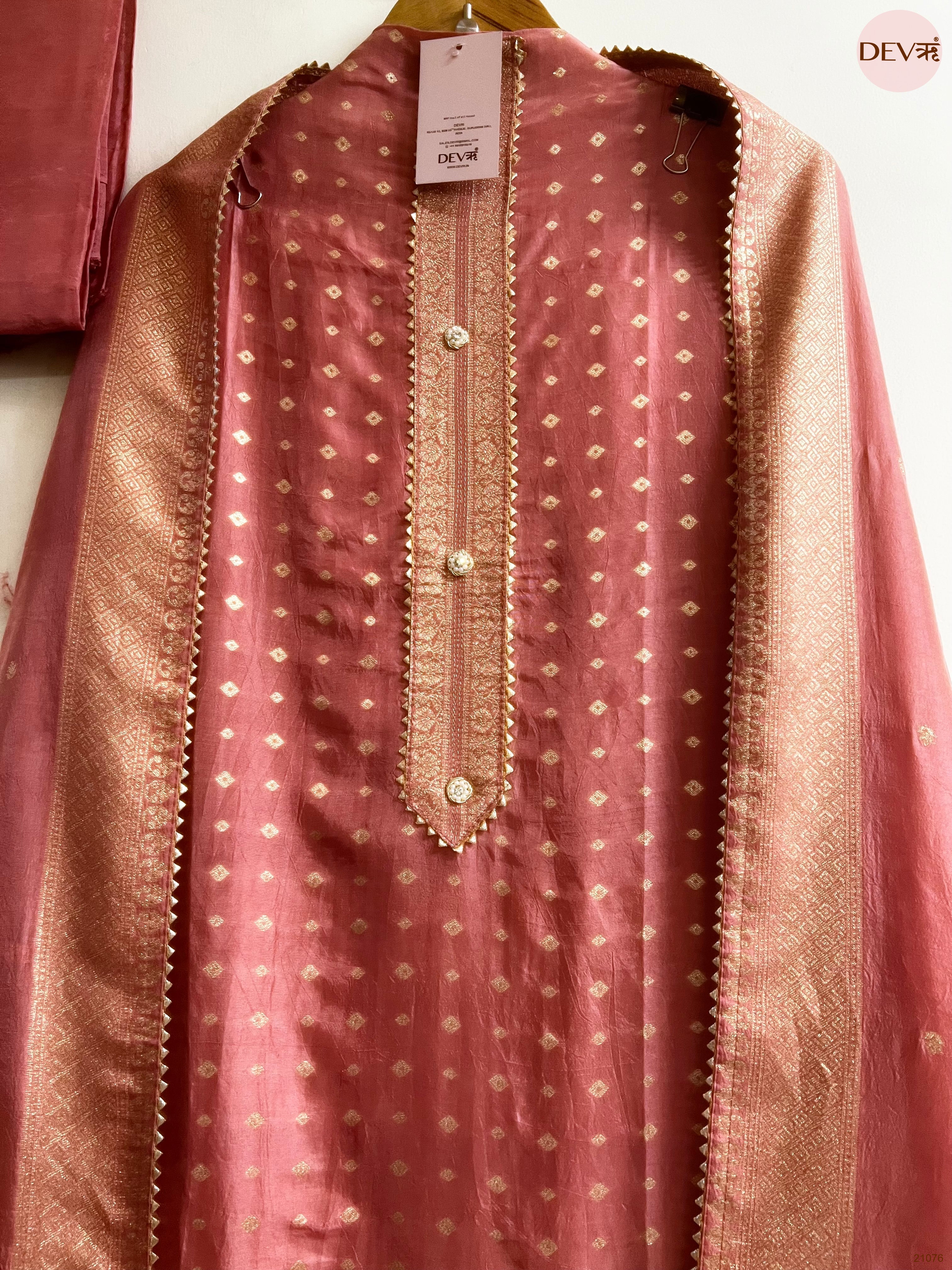 Pink Pure Viscose Dola Silk Printed Unstitched 3-Piece Suit (Devri – D.No 21076)