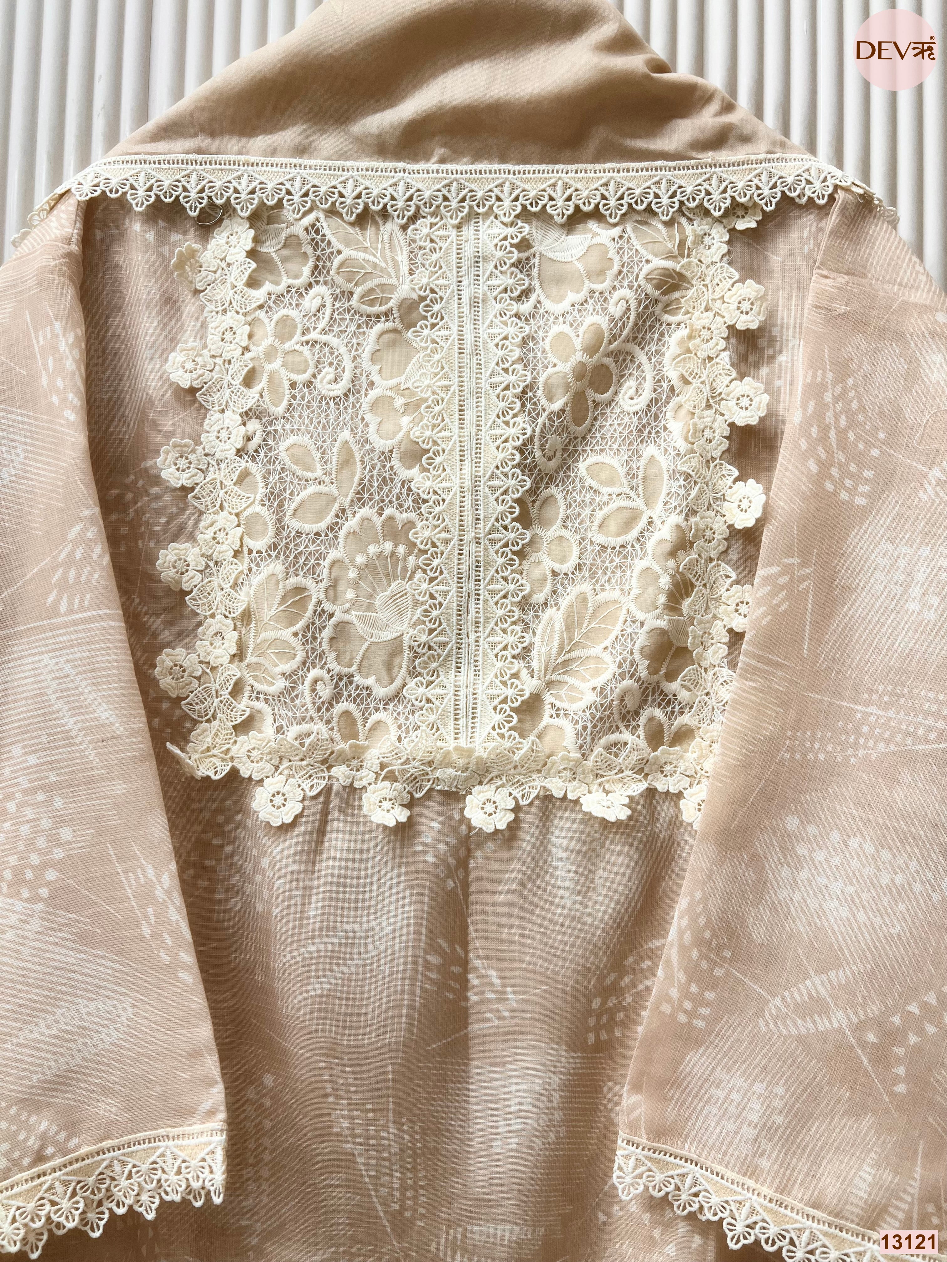 Beige Linen Embroidered Unstitched 3-Piece Suit (Devri – D.No 13121)