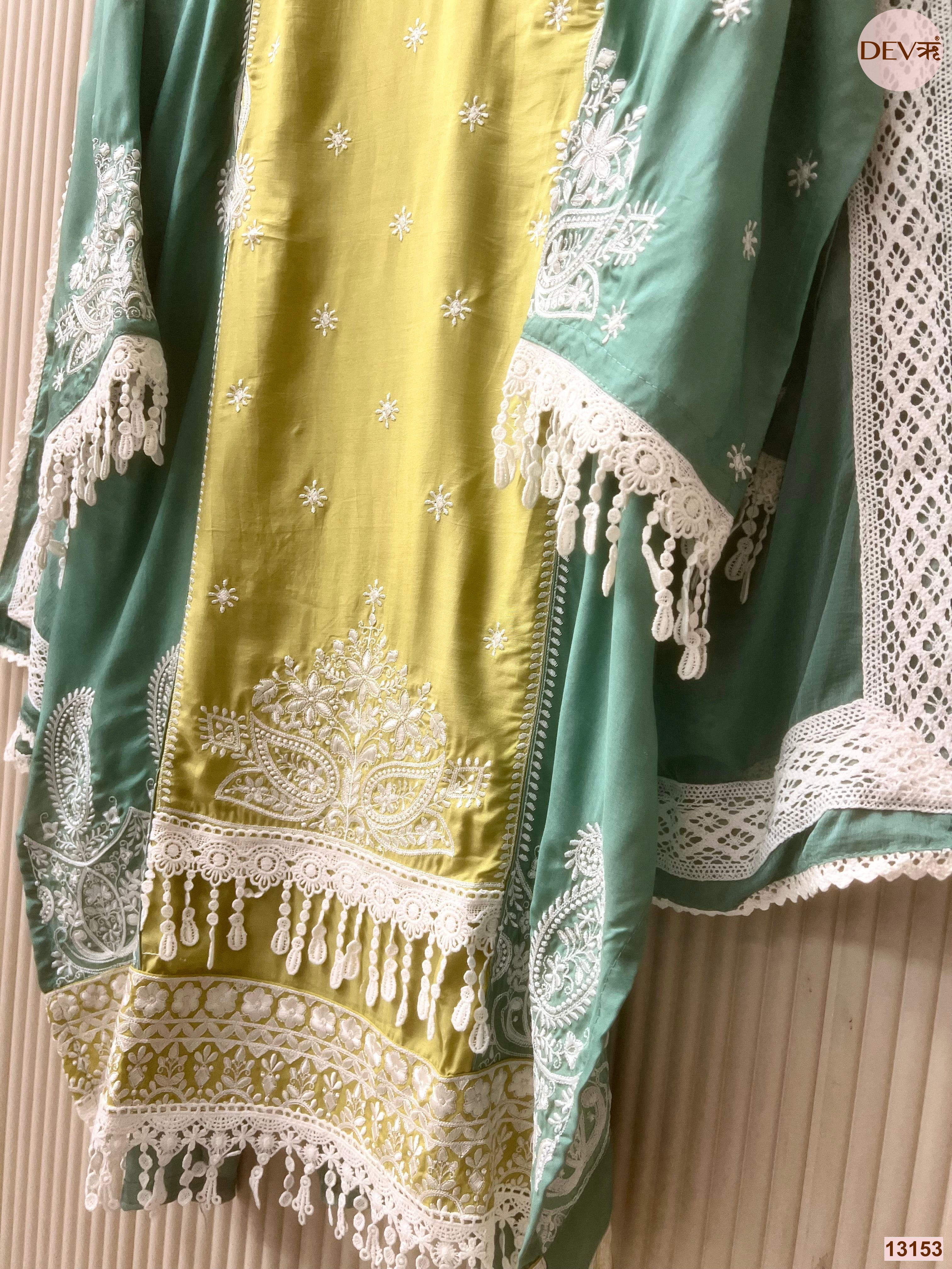 Lime Muslin Embroidered Unstitched 3-Piece Suit (Devri – D.No 13153)