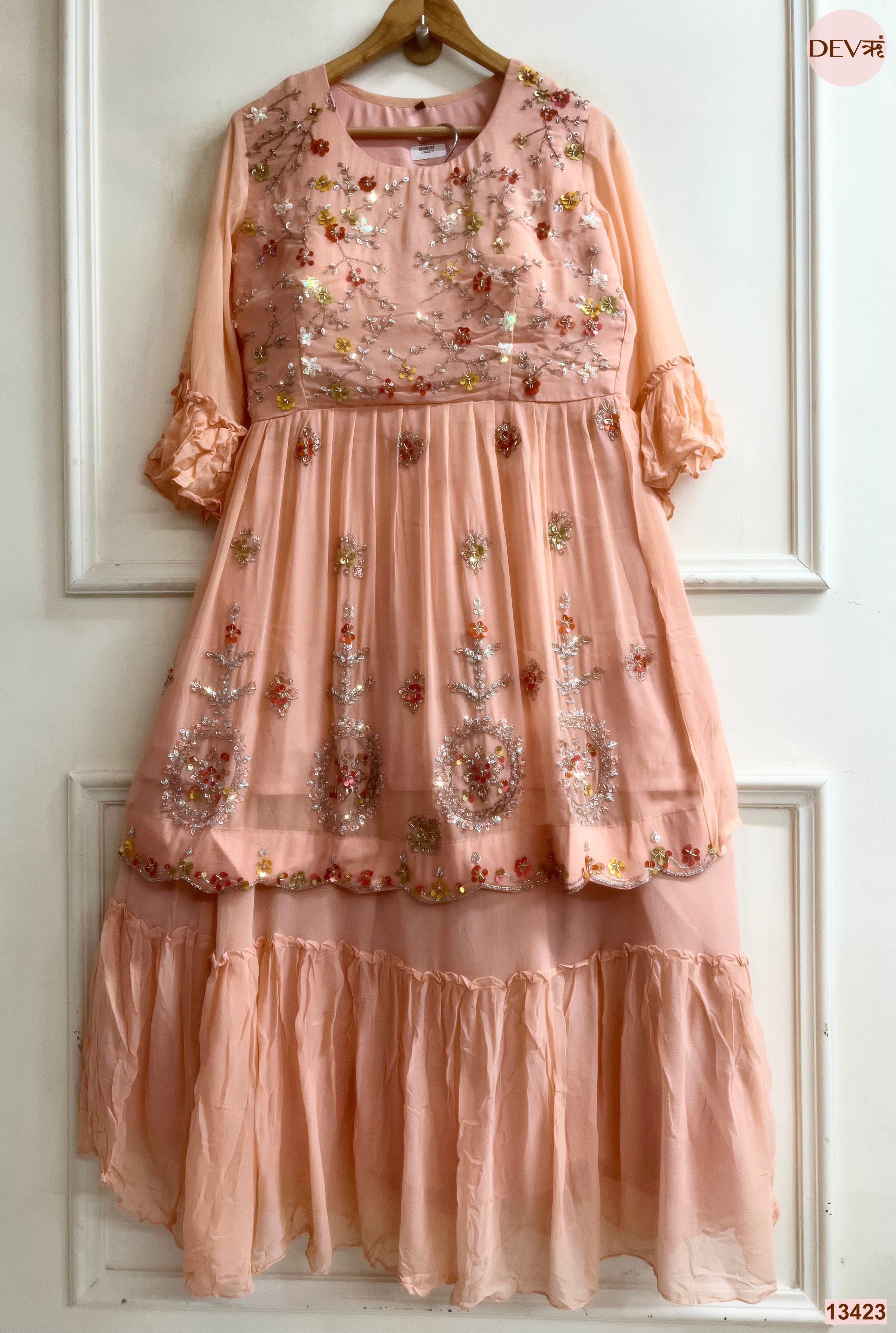 Gulnaar Georgette Embroidered Peach 2-Piece Set (Devri – D.No 13423)
