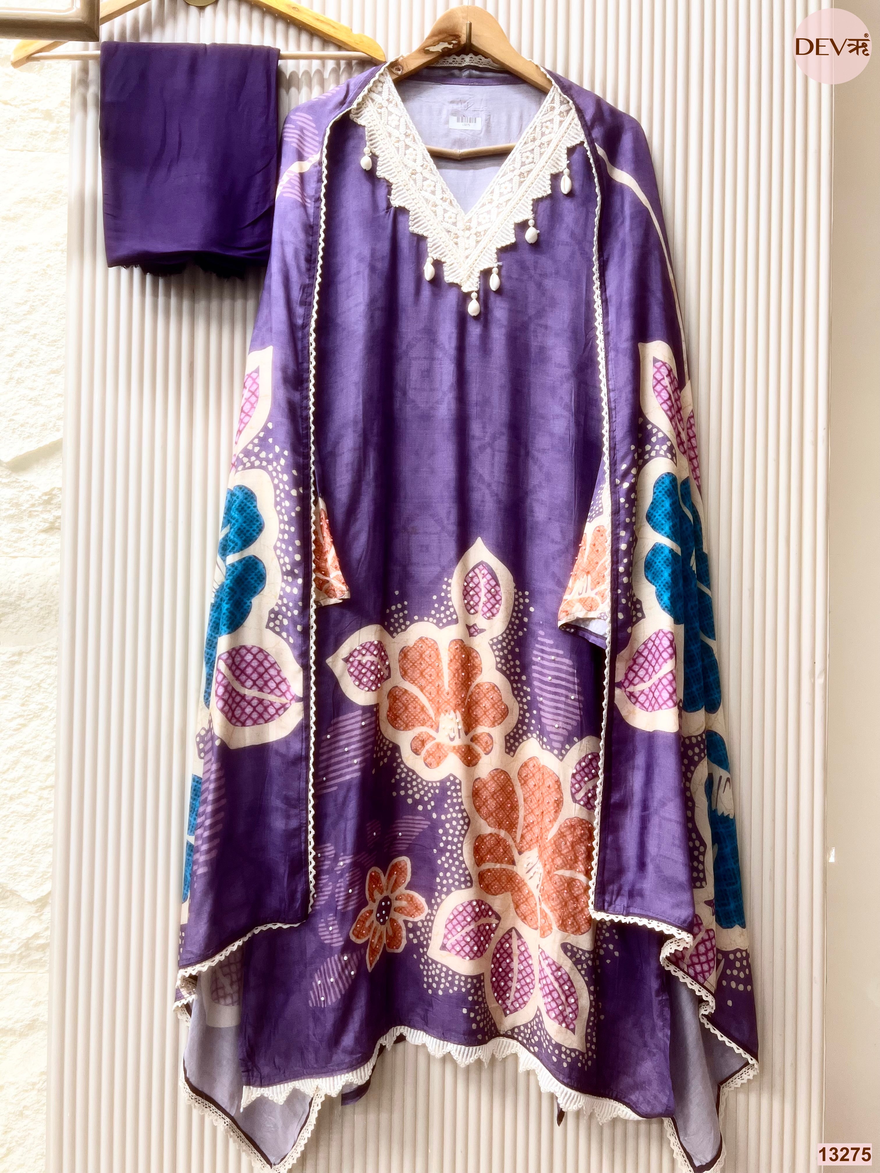 Purple Muslin Printed Unstitched 3-Piece Suit (Devri – D.No 13275)