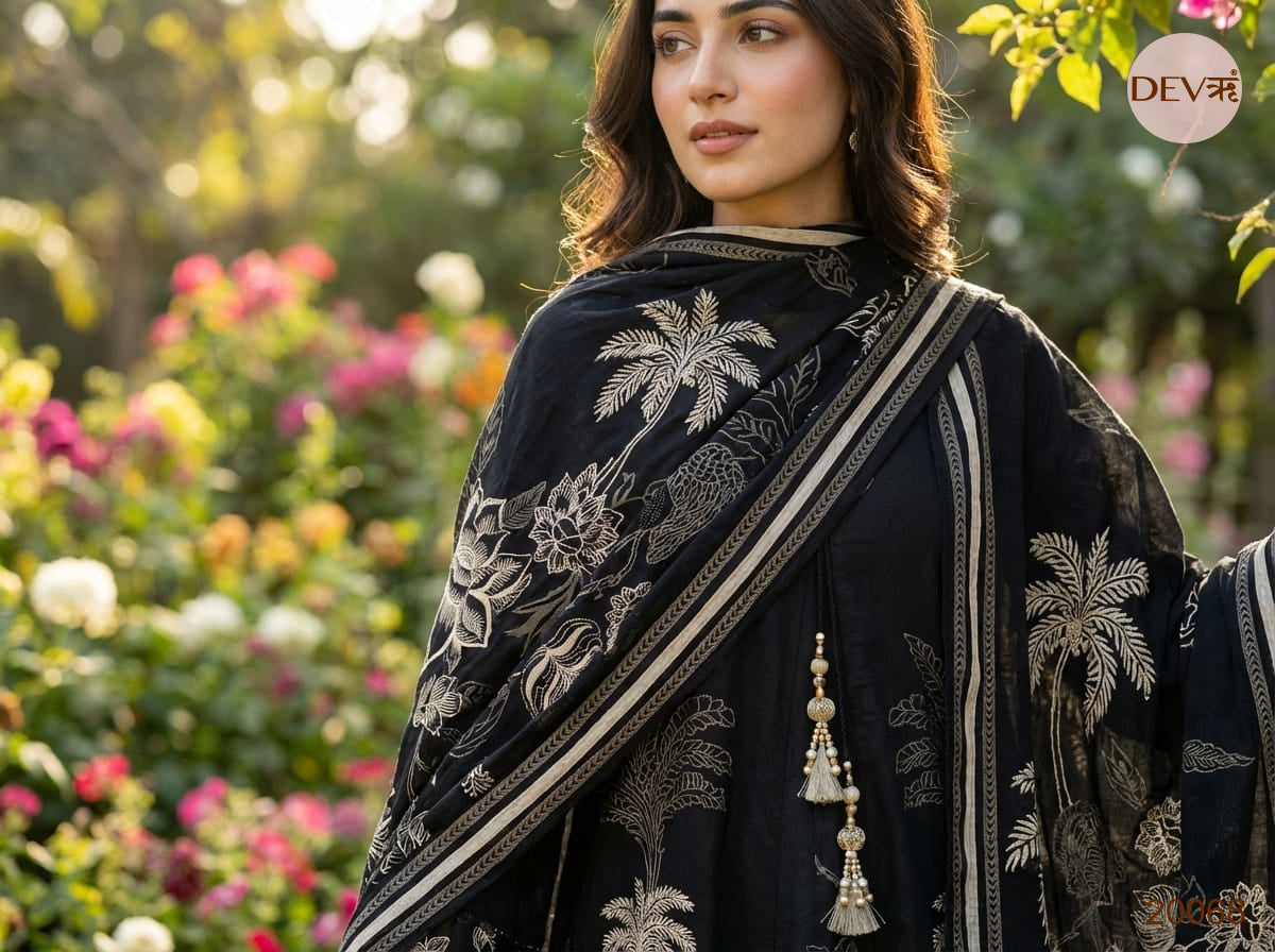 Meher Pure Cotton Printed Black 3-Piece Set (Devri – D.No 20068)