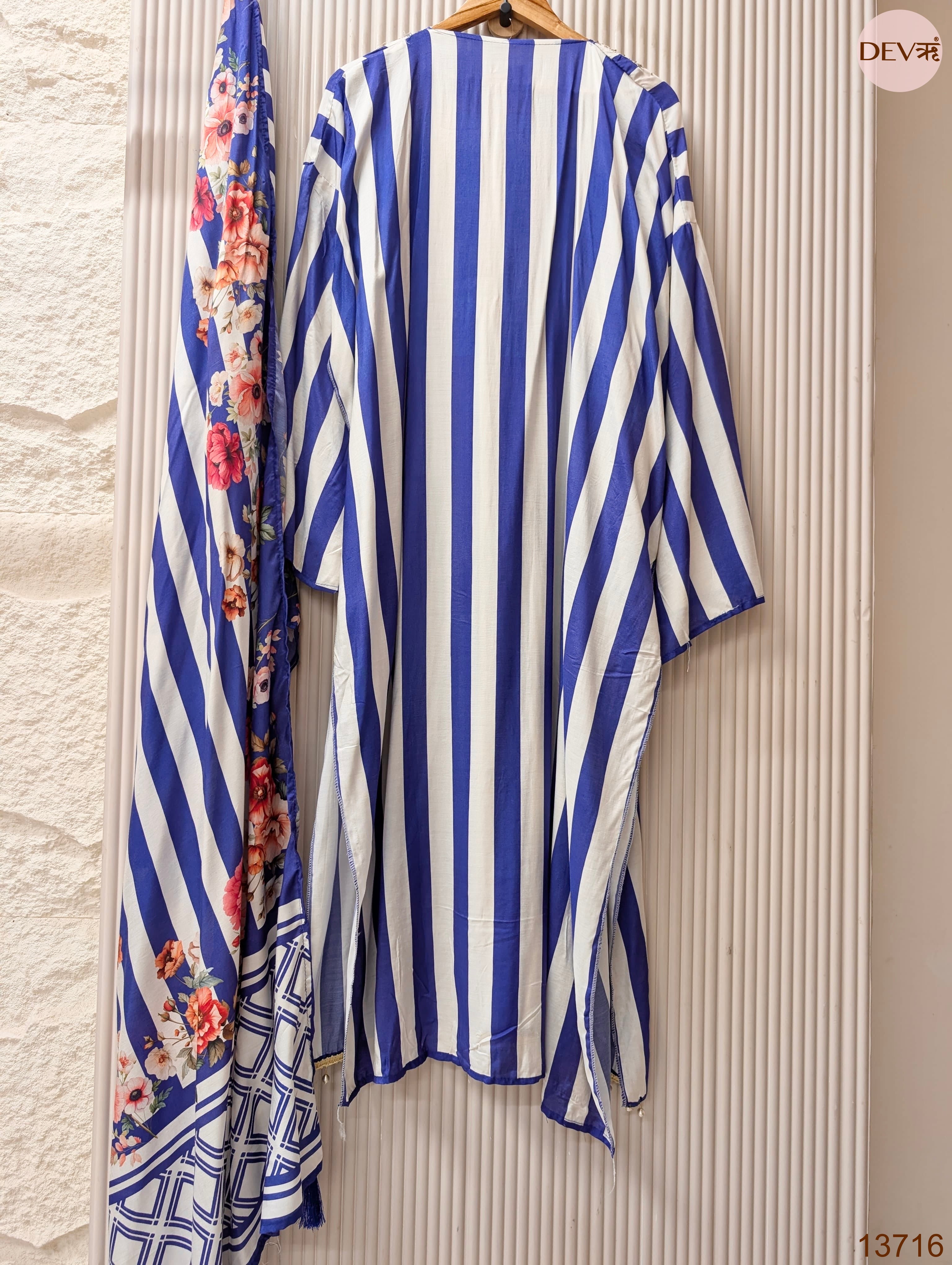 Blue Organza Silk Printed Unstitched 3-Piece Suit (Devri – D.No 13716)