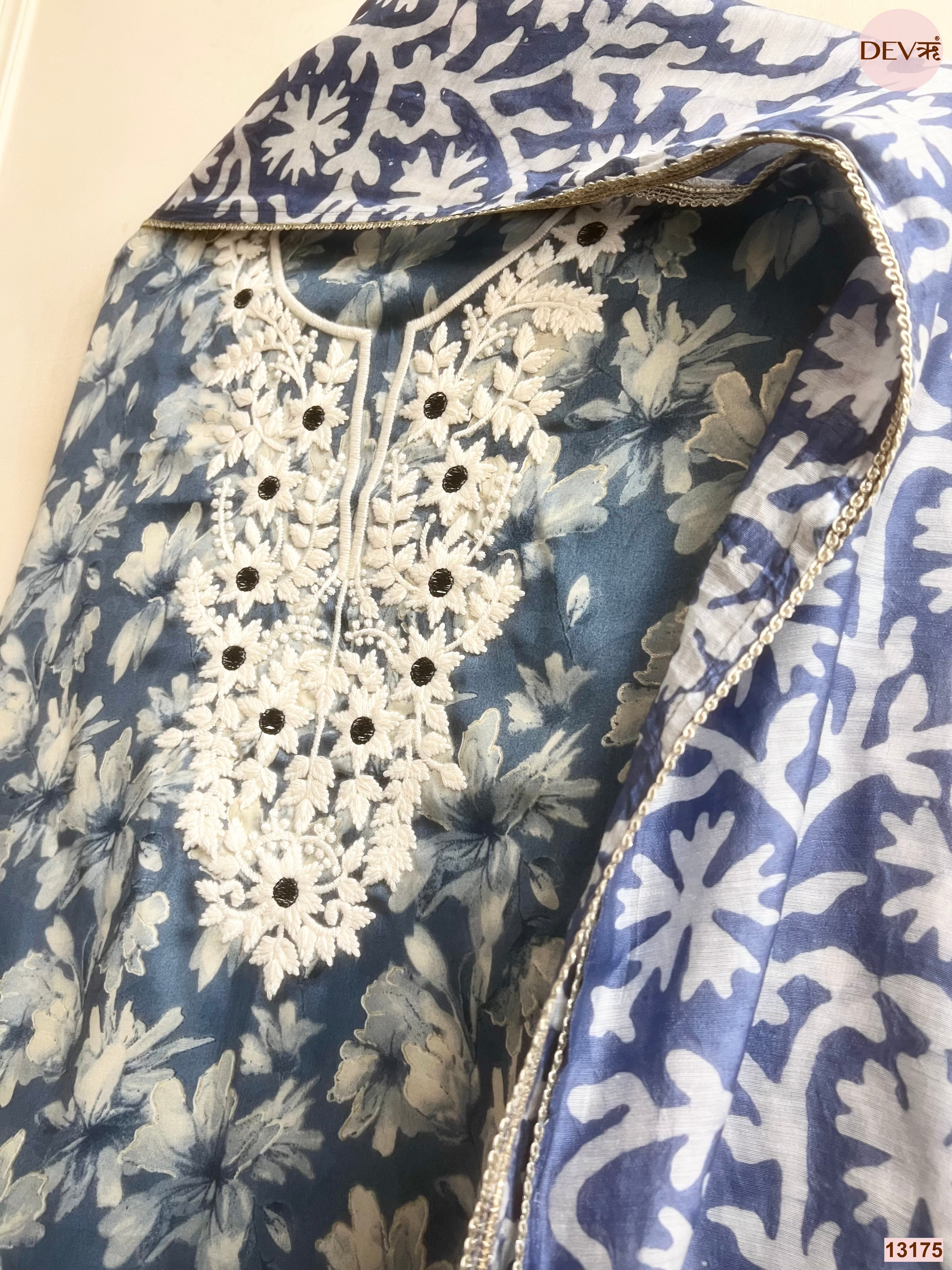 Blue Jam Cotton Printed Unstitched 3-Piece Suit (Devri – D.No 13175)